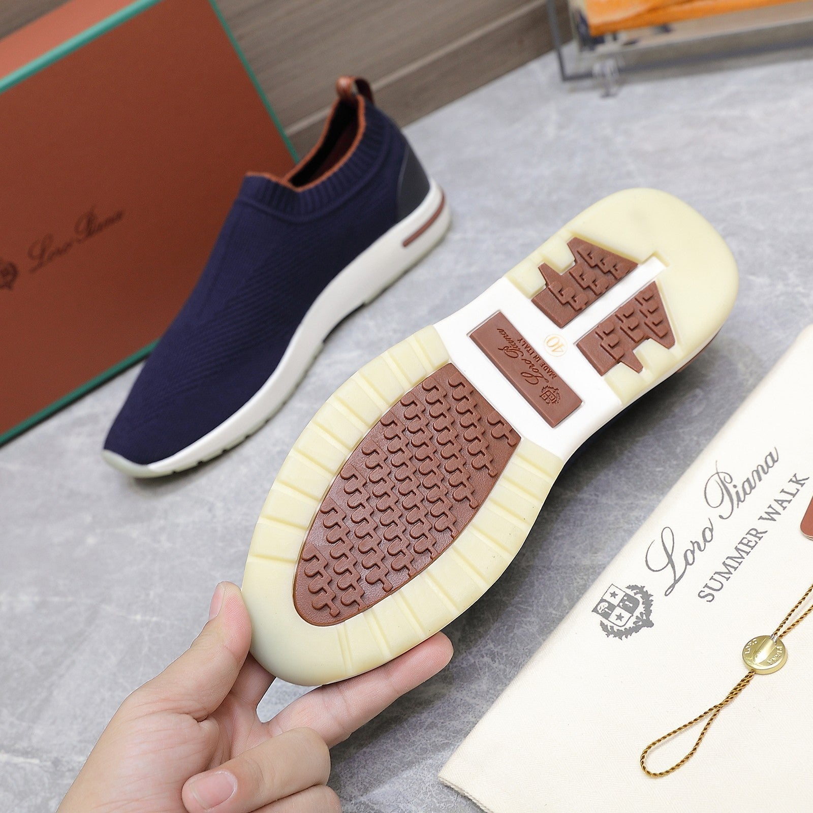 LP lady Flexy Walk Sneaker Navy Blue Wool And Calfskin 310445