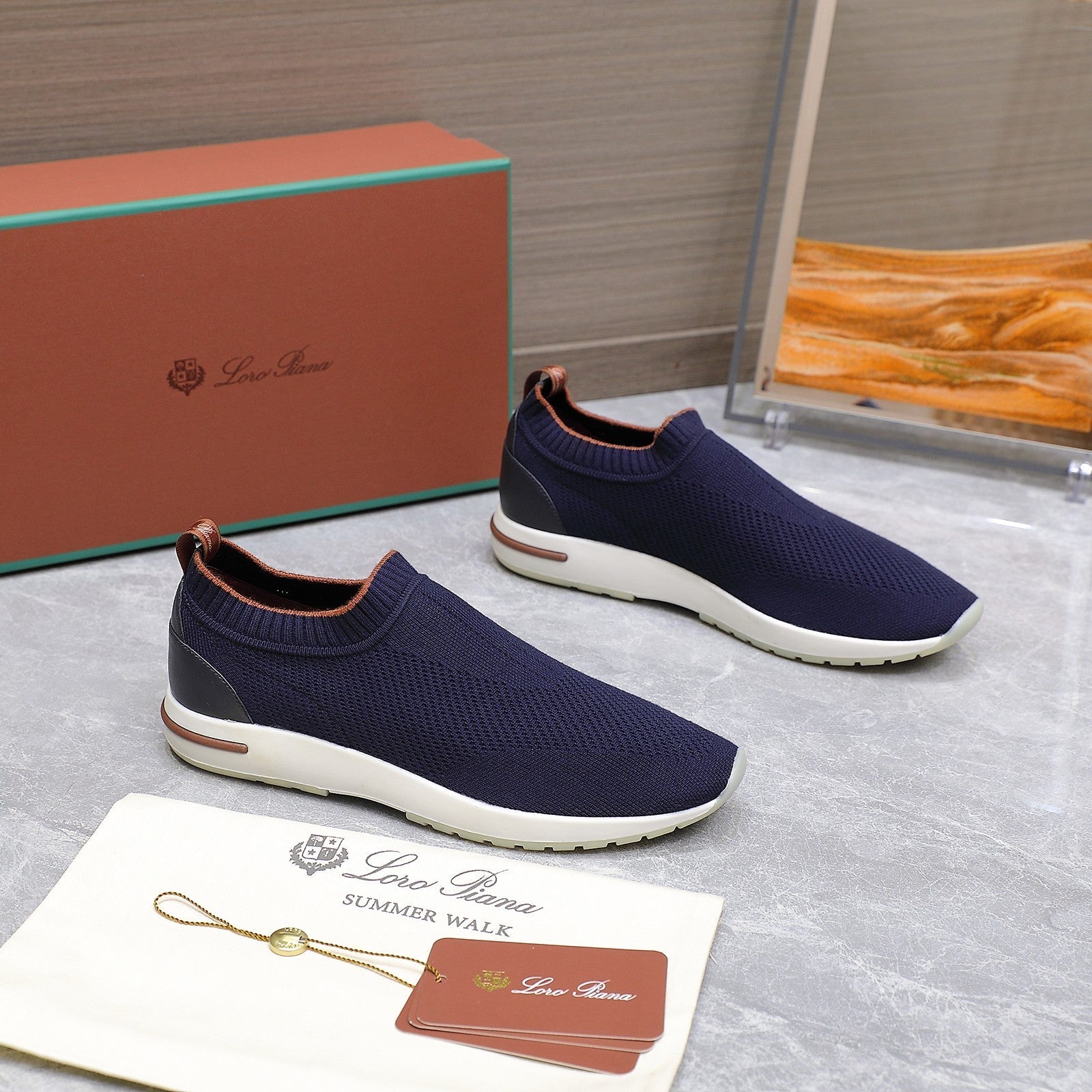 LP lady Flexy Walk Sneaker Navy Blue Wool And Calfskin 310445