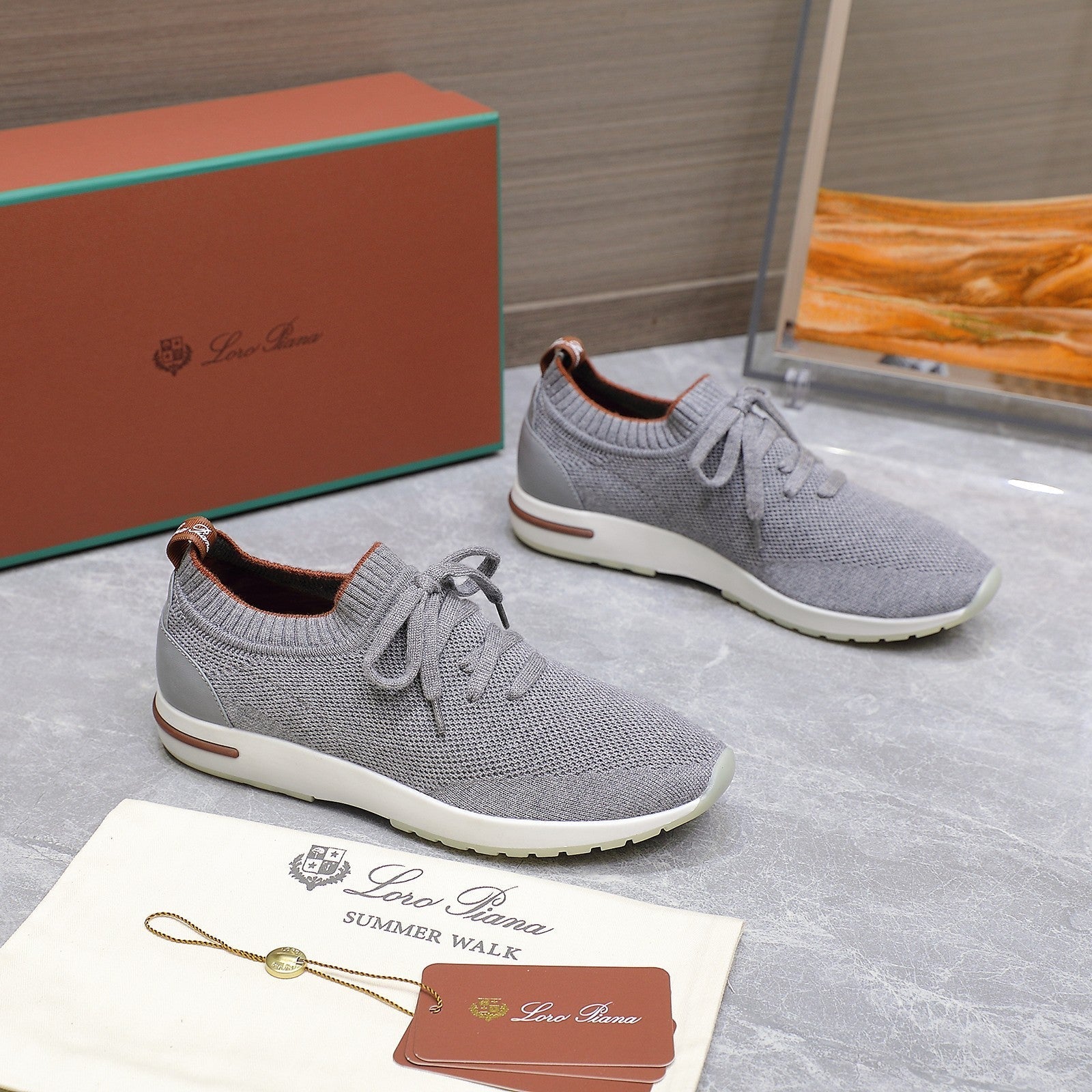 LP lady Flexy Walk  Sneaker Gray mix Orange Wool And Calfskin 310448