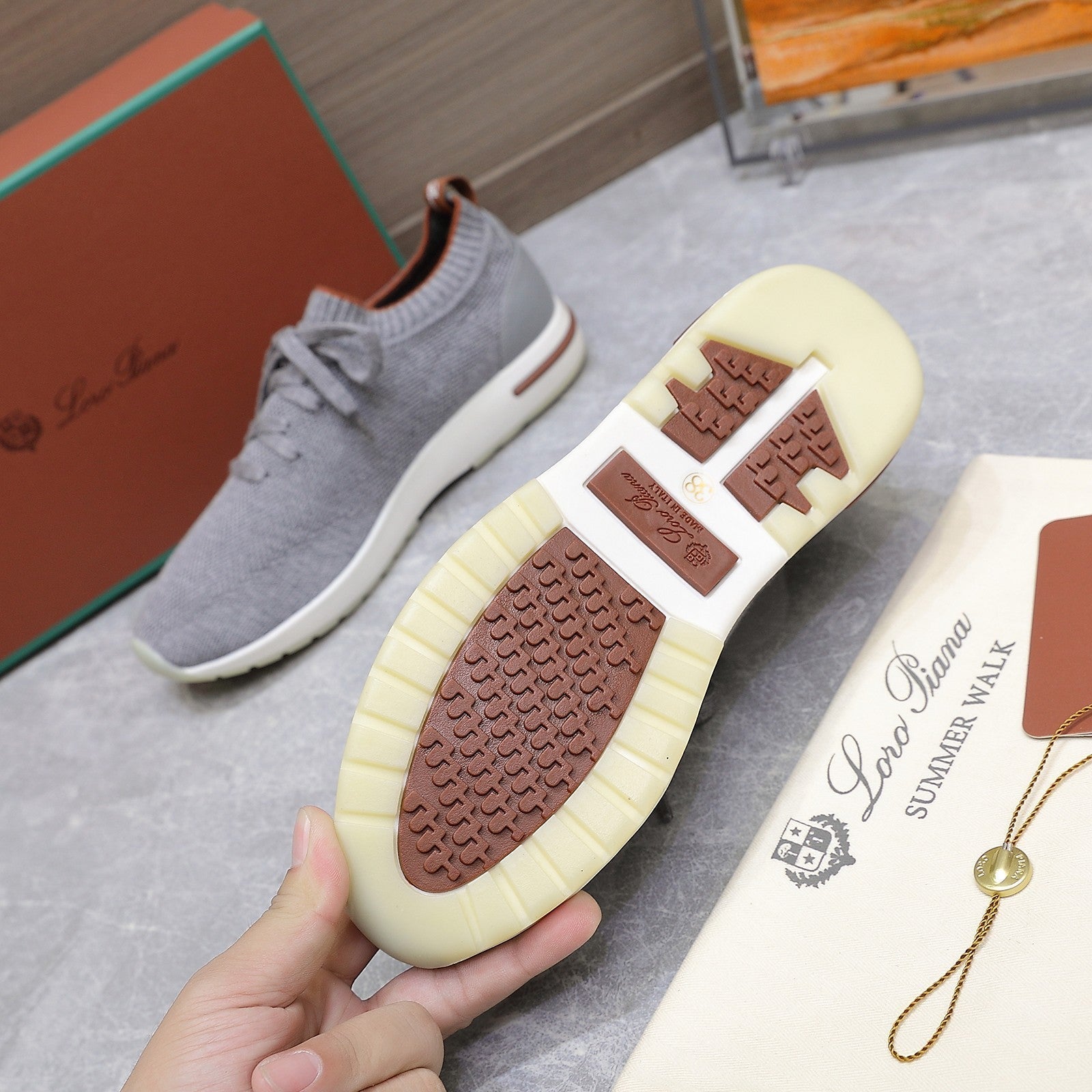 LP lady Flexy Walk  Sneaker Gray mix Orange Wool And Calfskin 310448