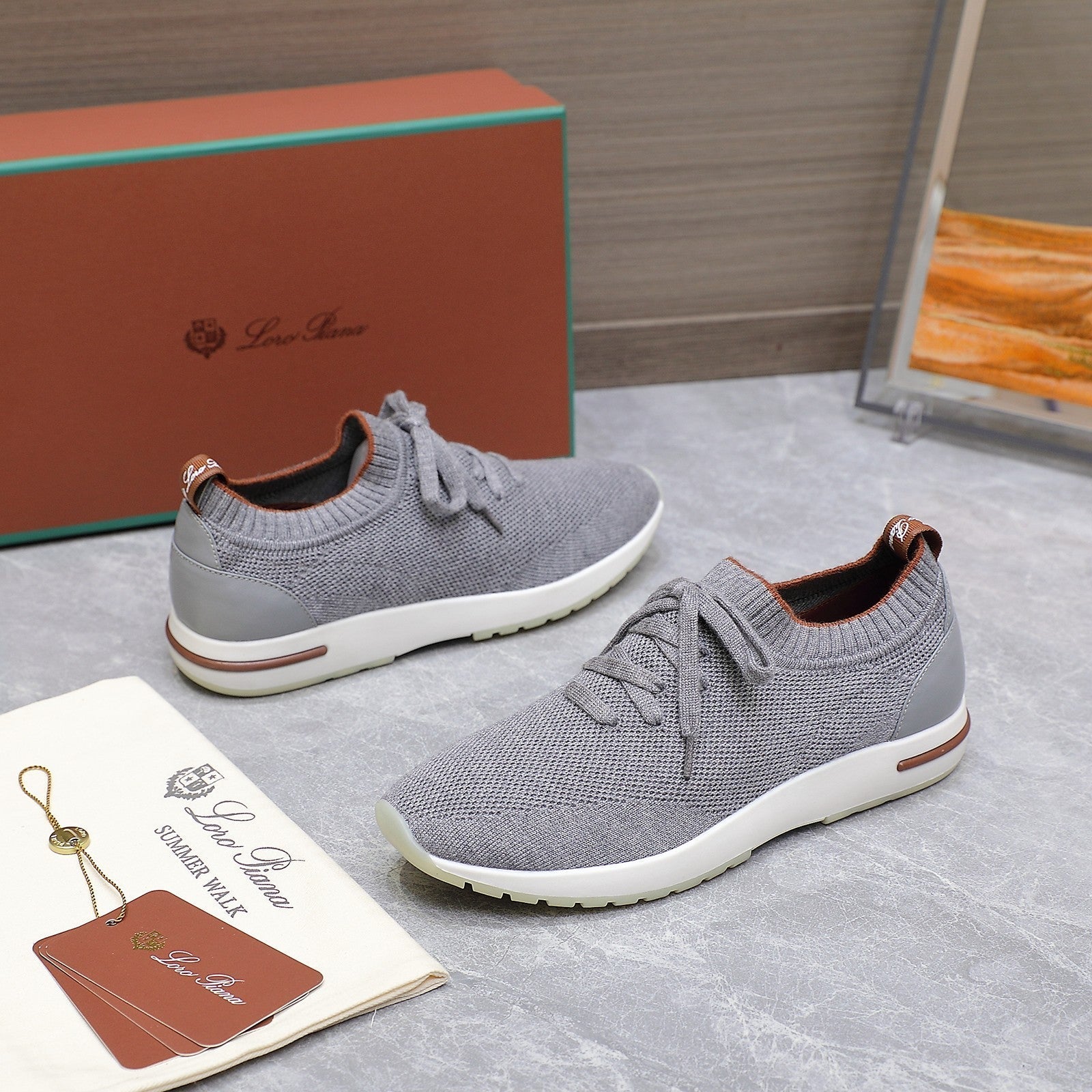 LP lady Flexy Walk  Sneaker Gray mix Orange Wool And Calfskin 310448