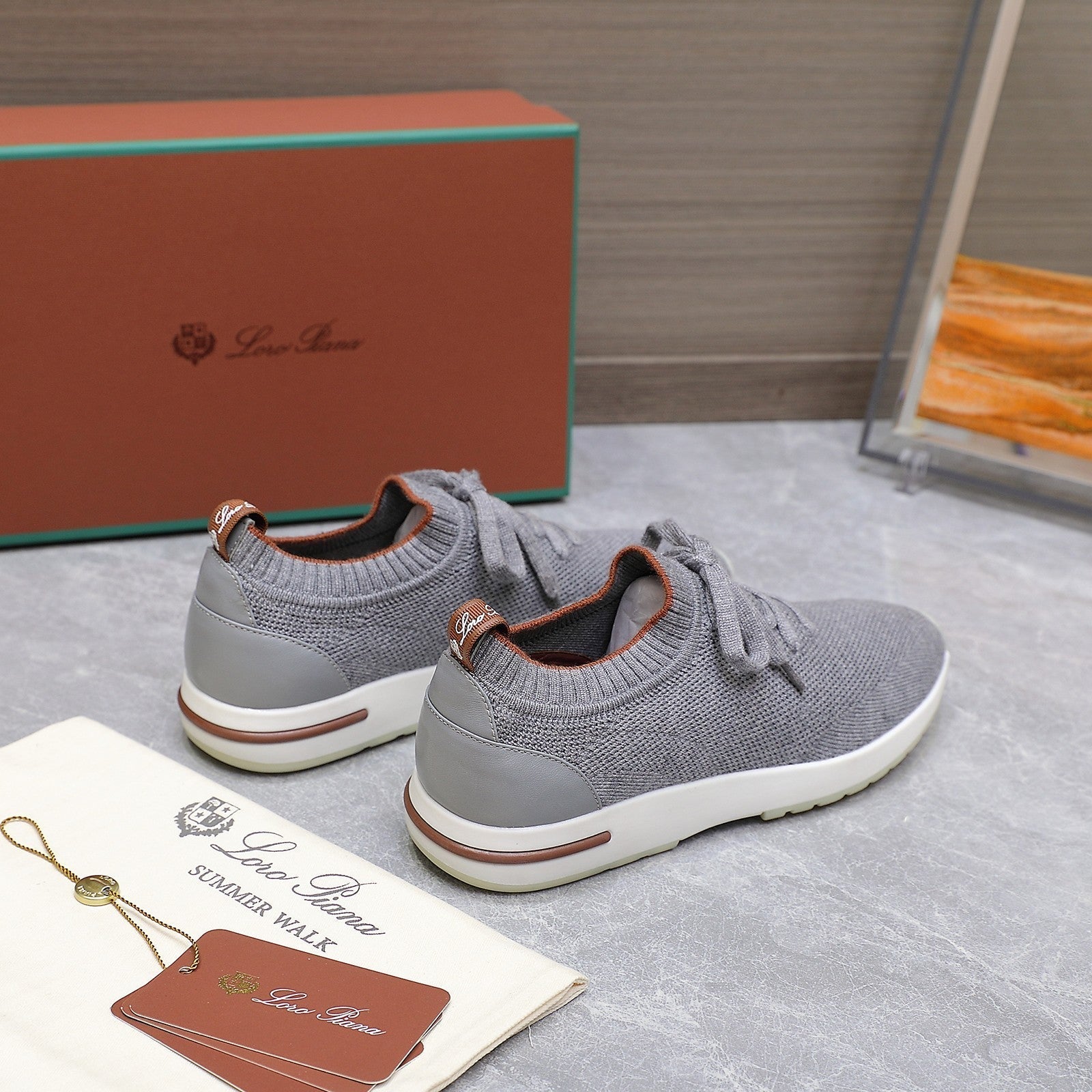 LP lady Flexy Walk  Sneaker Gray mix Orange Wool And Calfskin 310448