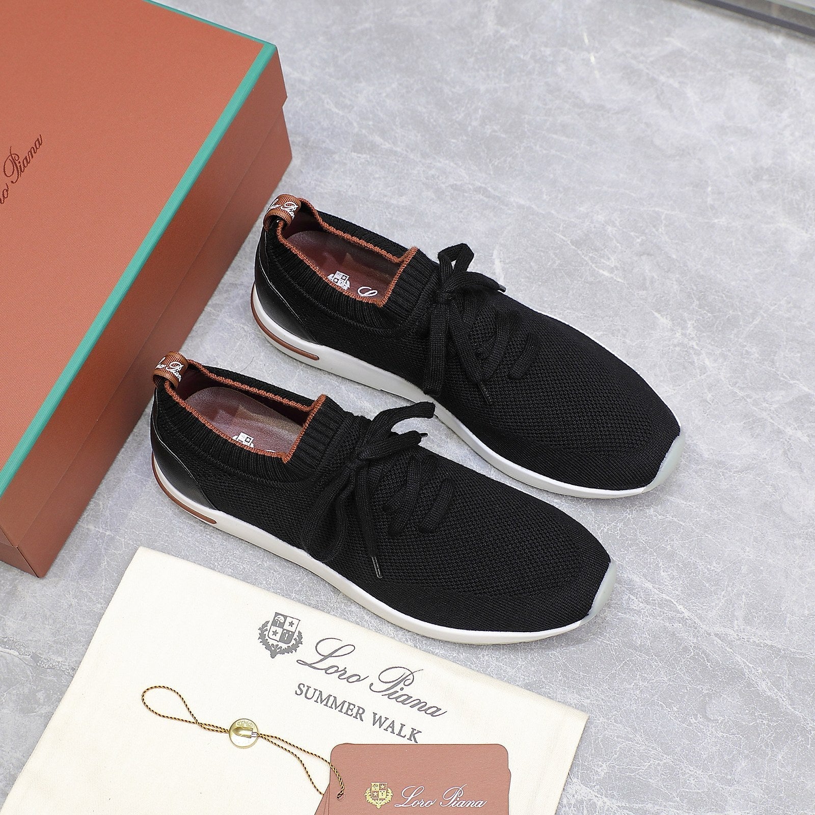 LP lady Flexy Walk  Sneaker Black mix Orange Wool And Calfskin 310451