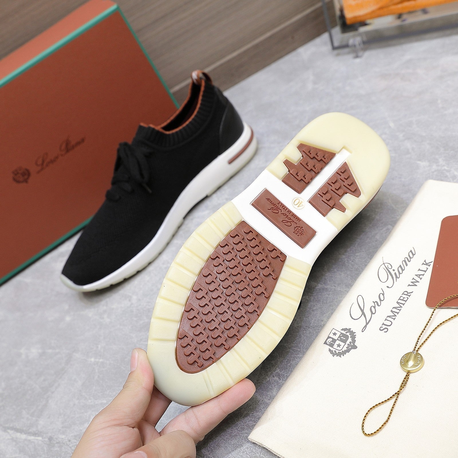 LP lady Flexy Walk  Sneaker Black mix Orange Wool And Calfskin 310451