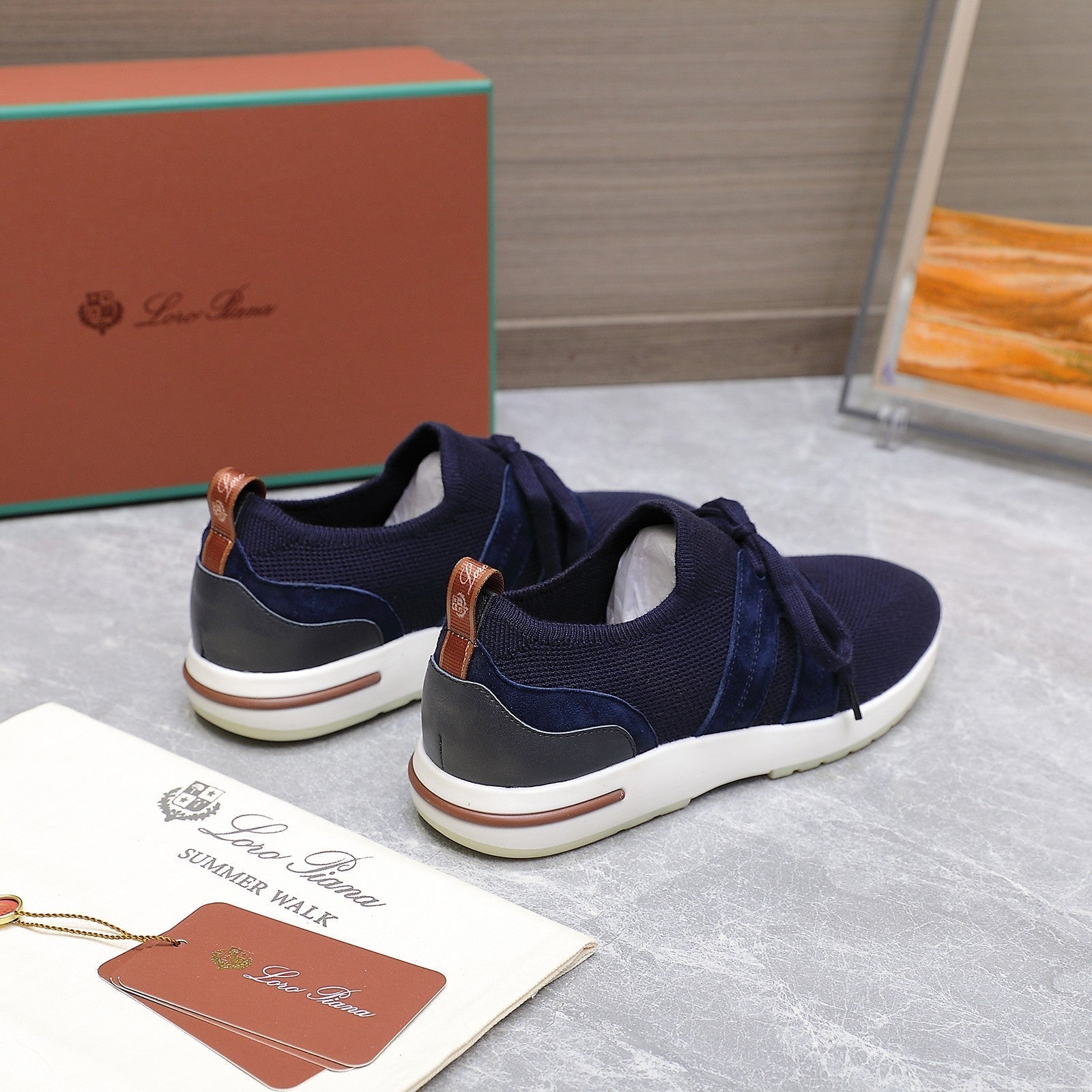 LP lady Flexy Walk Sneaker Navy Blue Wool and  Calfskin 310455