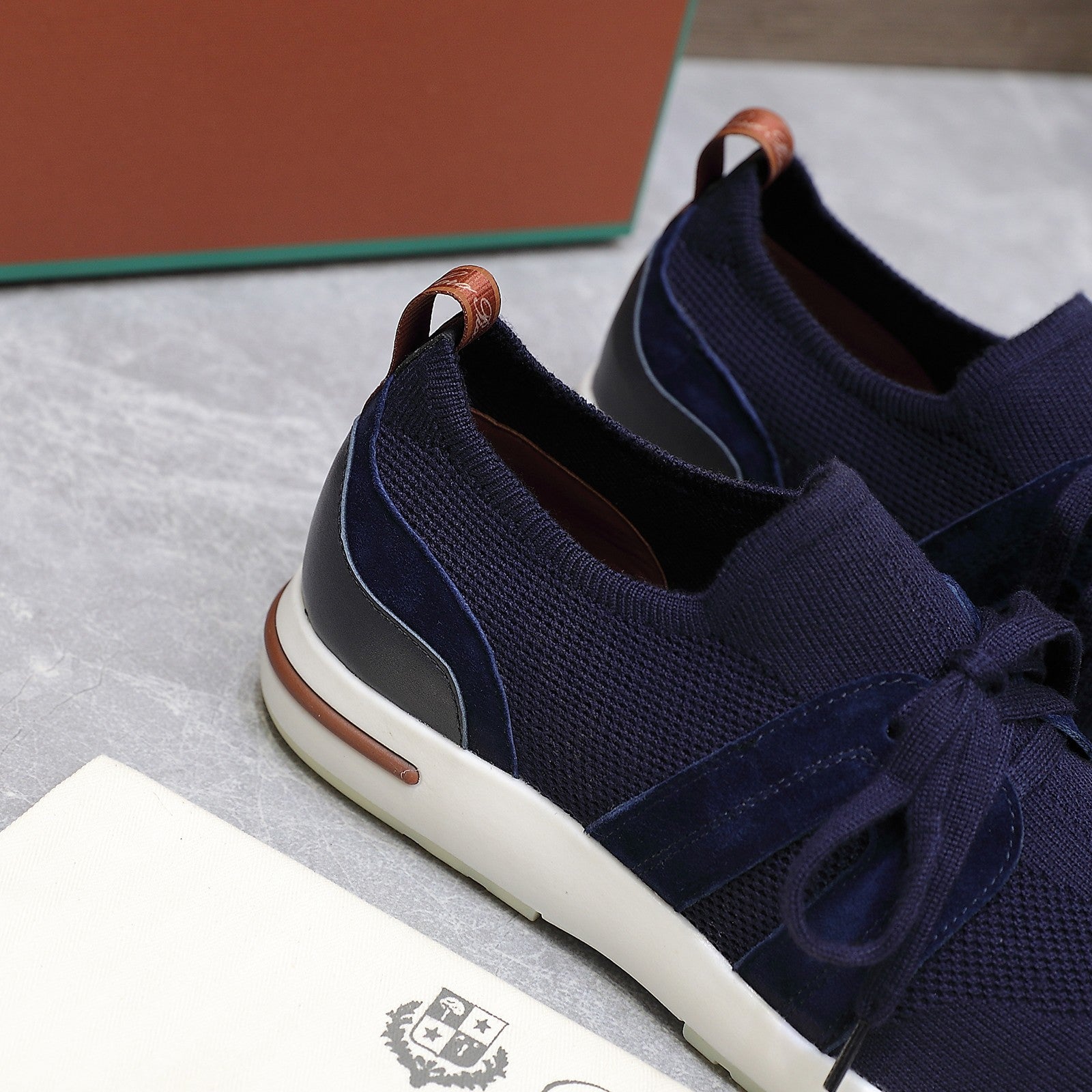 LP lady Flexy Walk Sneaker Navy Blue Wool and  Calfskin 310455