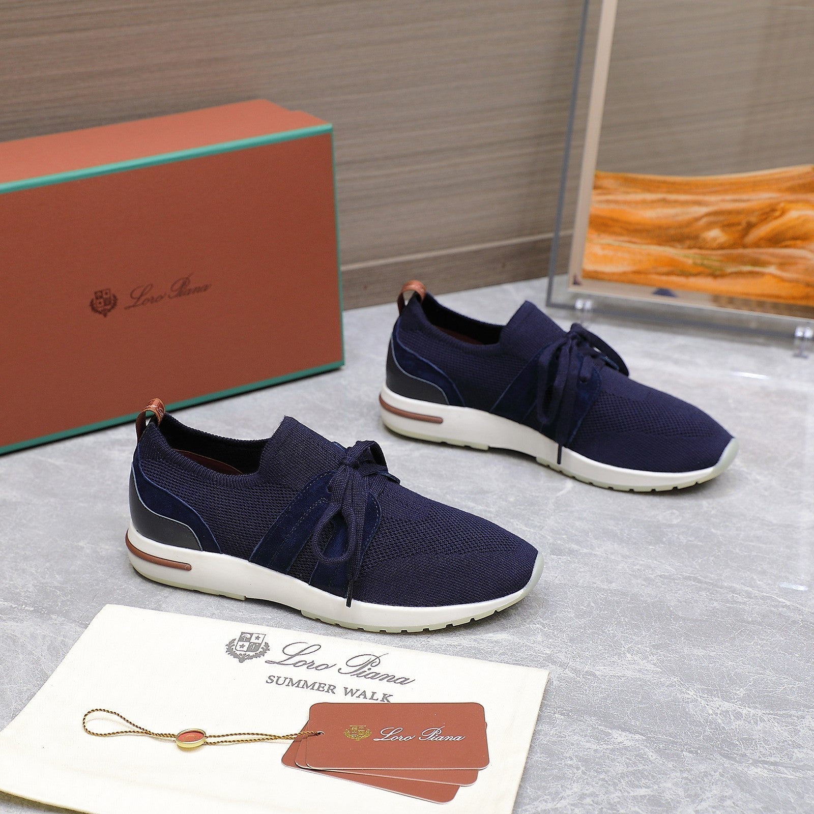 LP lady Flexy Walk Sneaker Navy Blue Wool and  Calfskin 310455