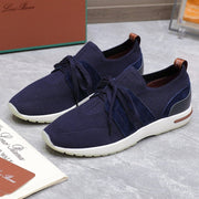 LP lady Flexy Walk Sneaker Navy Blue Wool and  Calfskin 310455