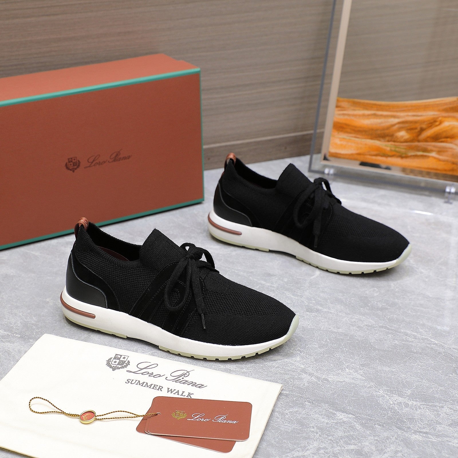 LP lady Flexy Walk Sneaker Black Wool And Calfskin 310456