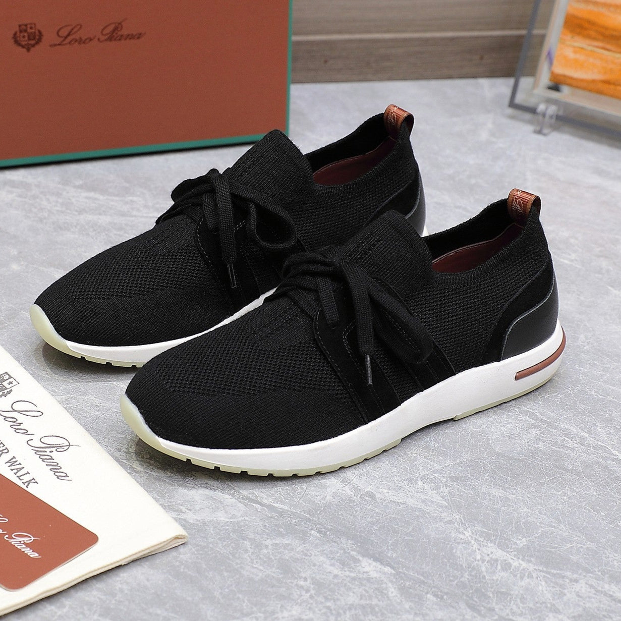 LP lady Flexy Walk Sneaker Black Wool And Calfskin 310456