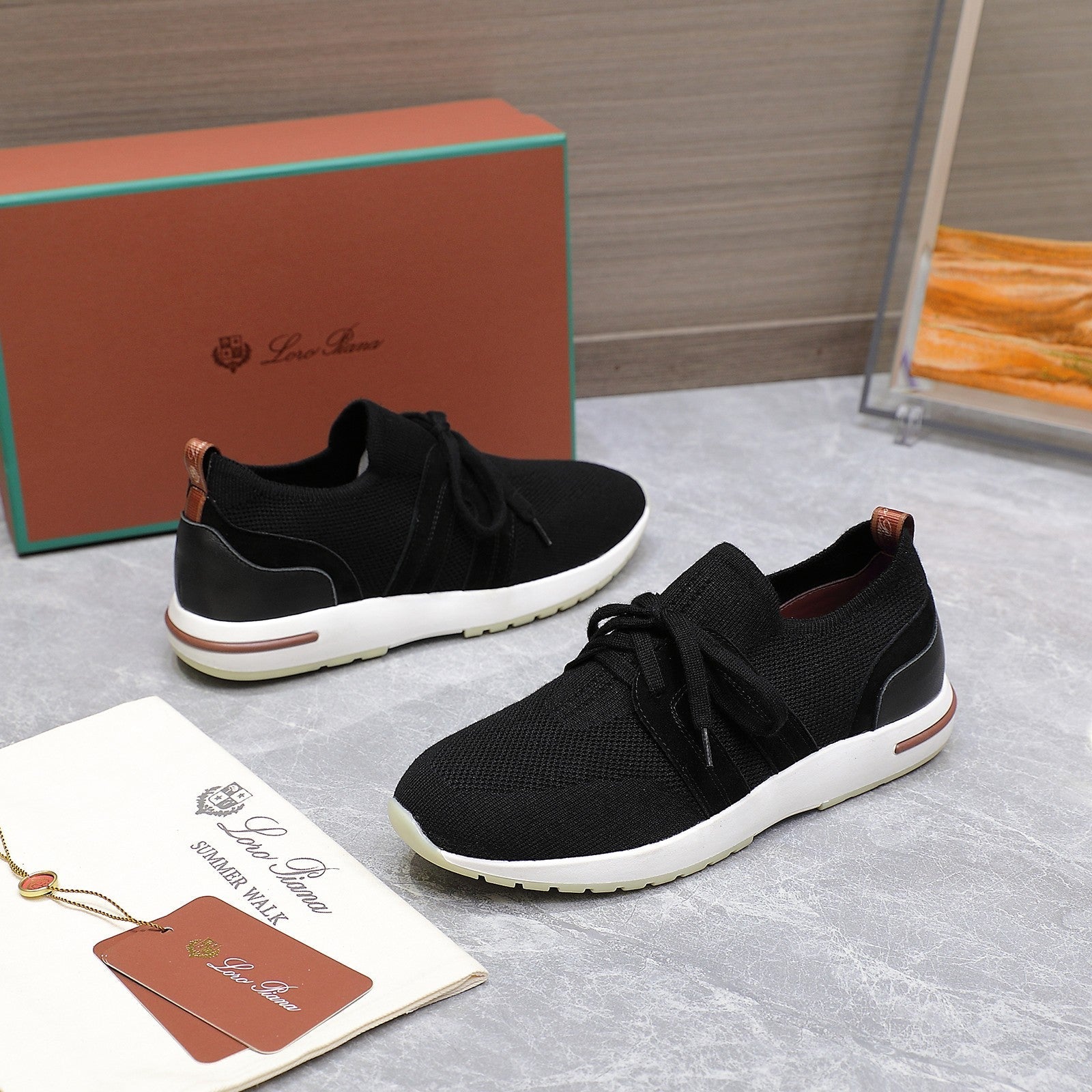 LP lady Flexy Walk Sneaker Black Wool And Calfskin 310456