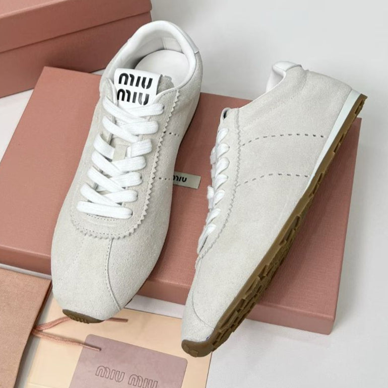 Miumiu Plume Sneakers White Suede 456283