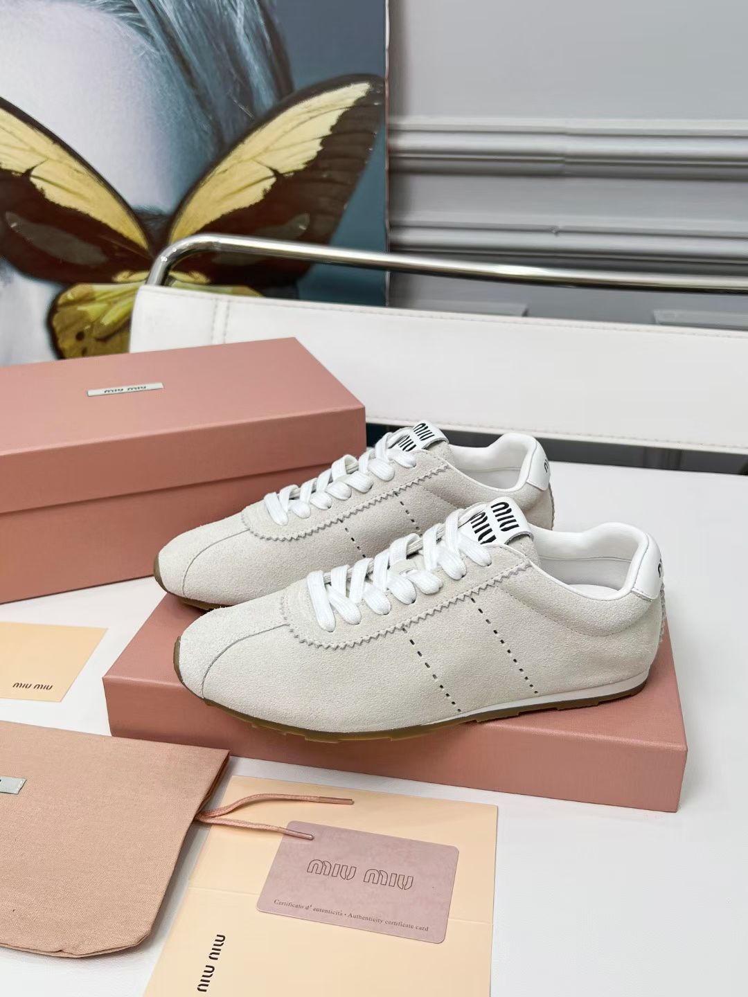 Miumiu Plume Sneakers White Suede 456283