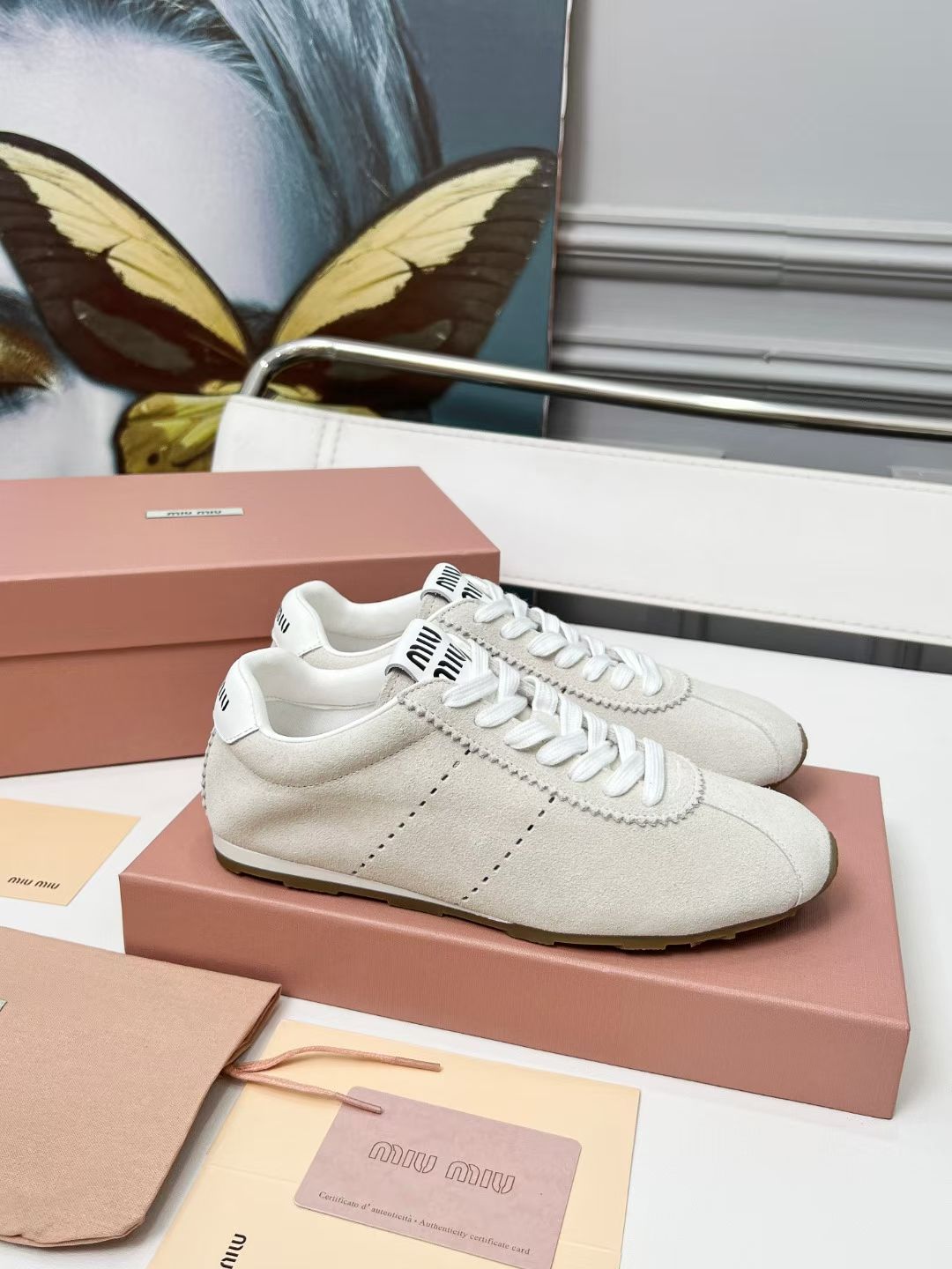 Miumiu Plume Sneakers White Suede 456283