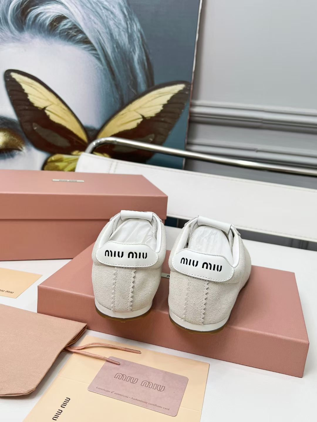 Miumiu Plume Sneakers White Suede 456283