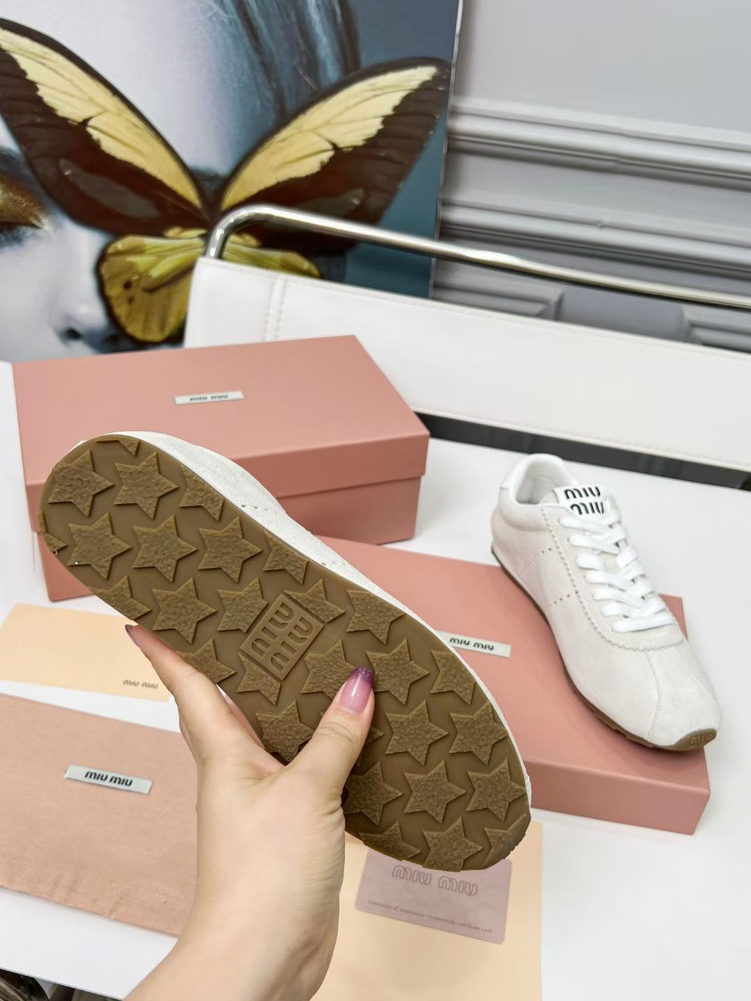 Miumiu Plume Sneakers White Suede 456283