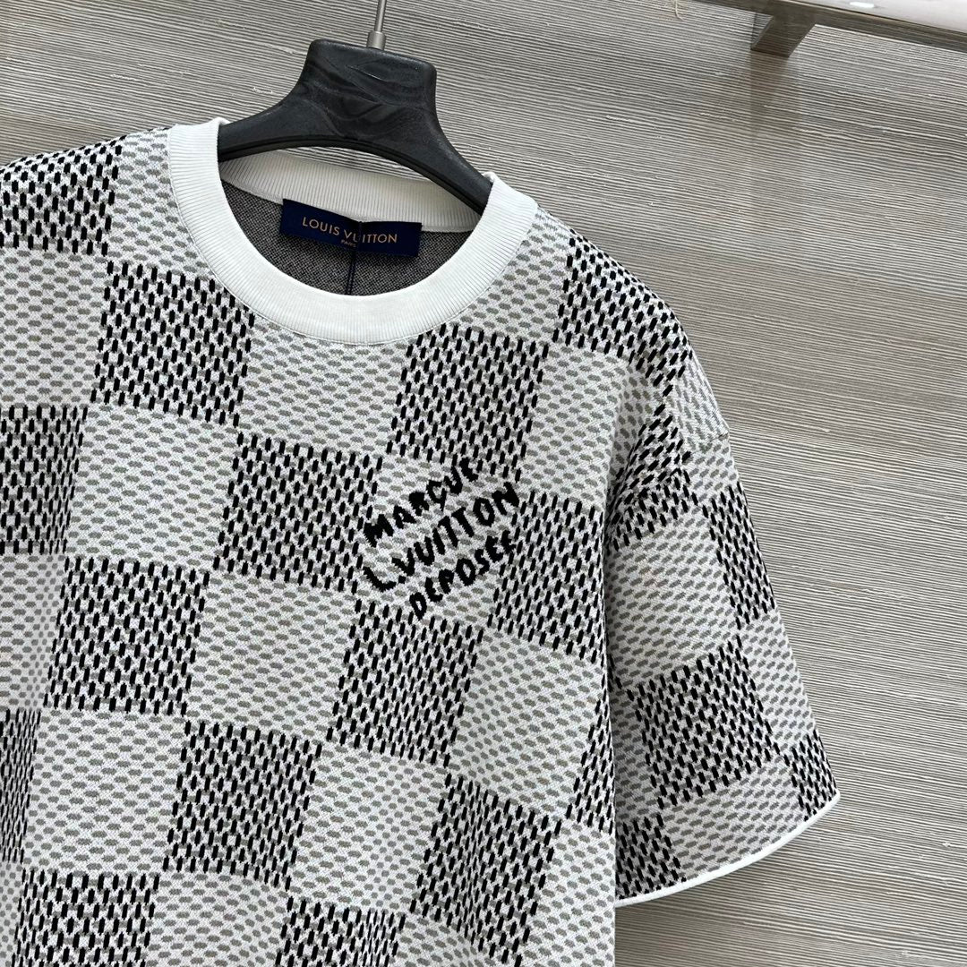 LV 25 Plaid T Shirt White Grey Cotton