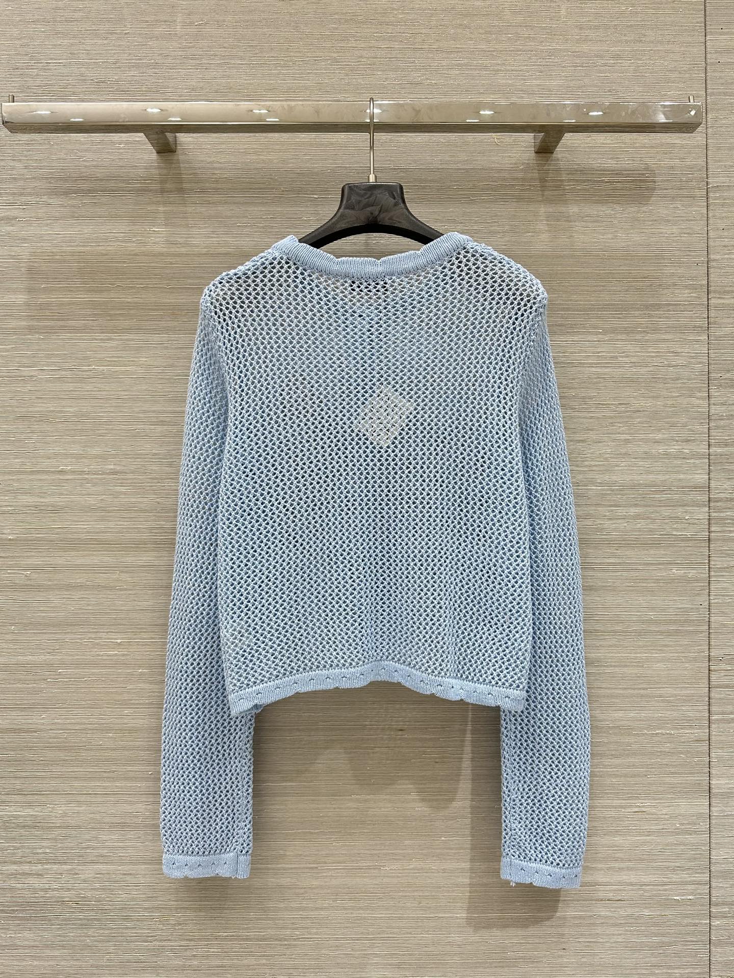 Loewe 25 Mesh Hollow Knitted Cardigan Blue Wool