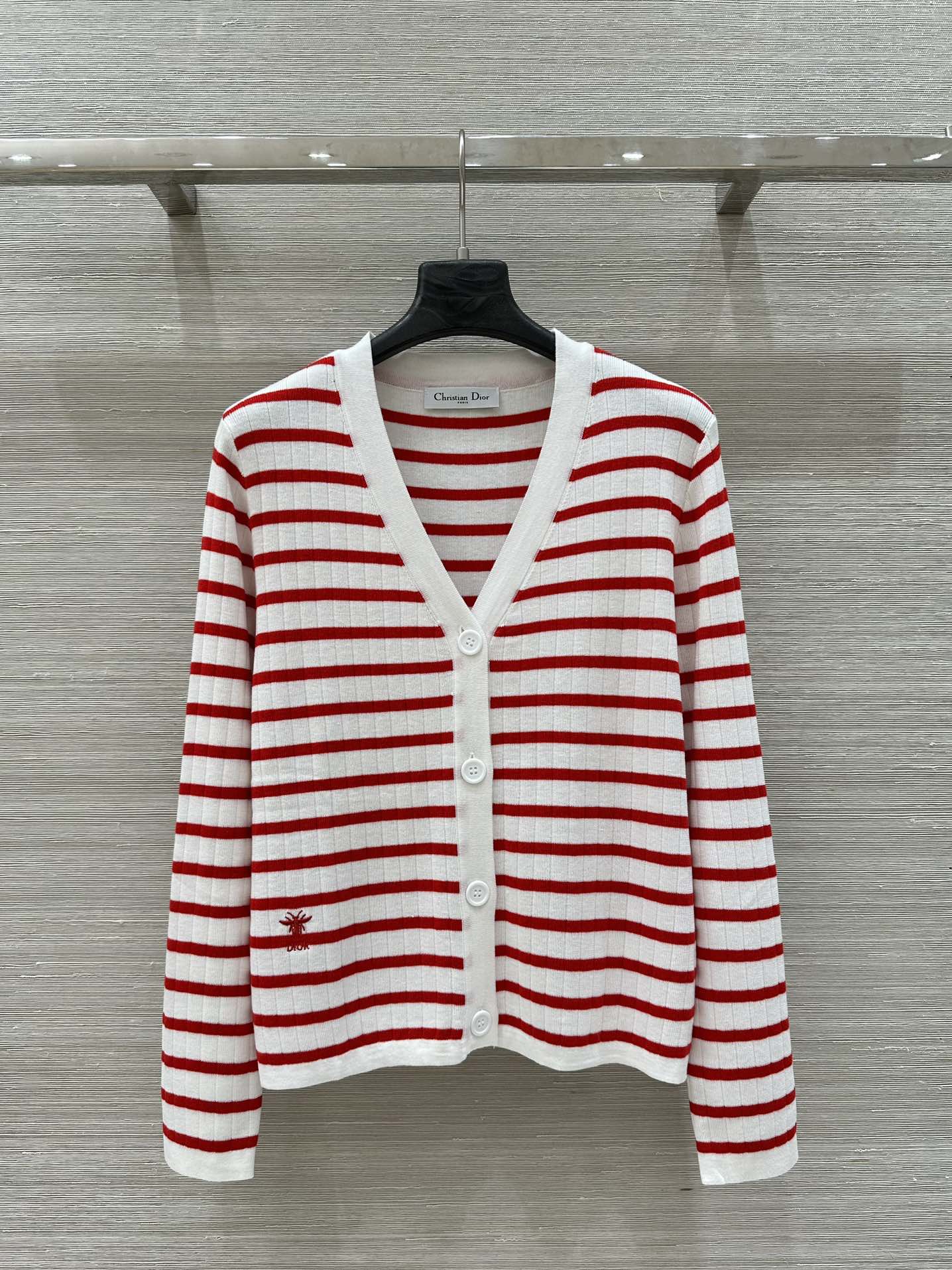 CD 25 Striped knitted Cardigan Red White Cotton
