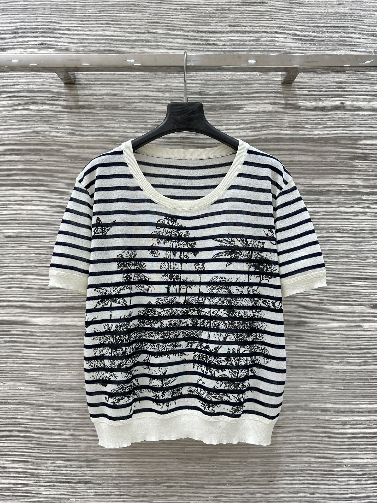 CD Coconut Knitted Short-sleeved Top Black mix White Cotton Polyester