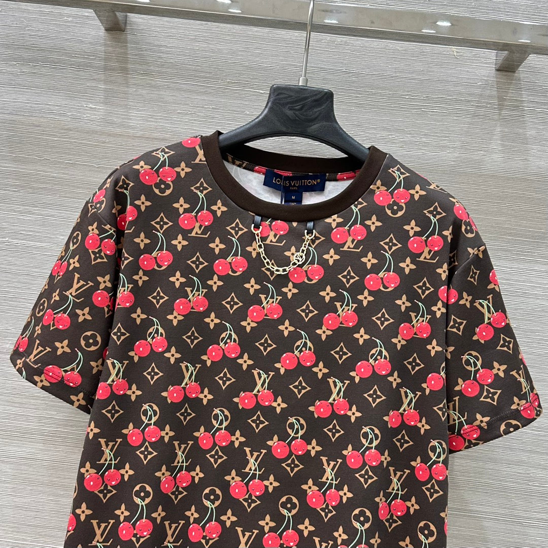 LV Classic Monogram Print Cherry Brown Red Cotton