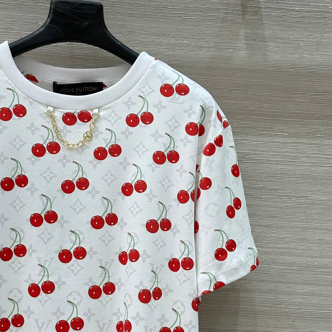 LV Classic Monogram Print Cherry White Red Cotton