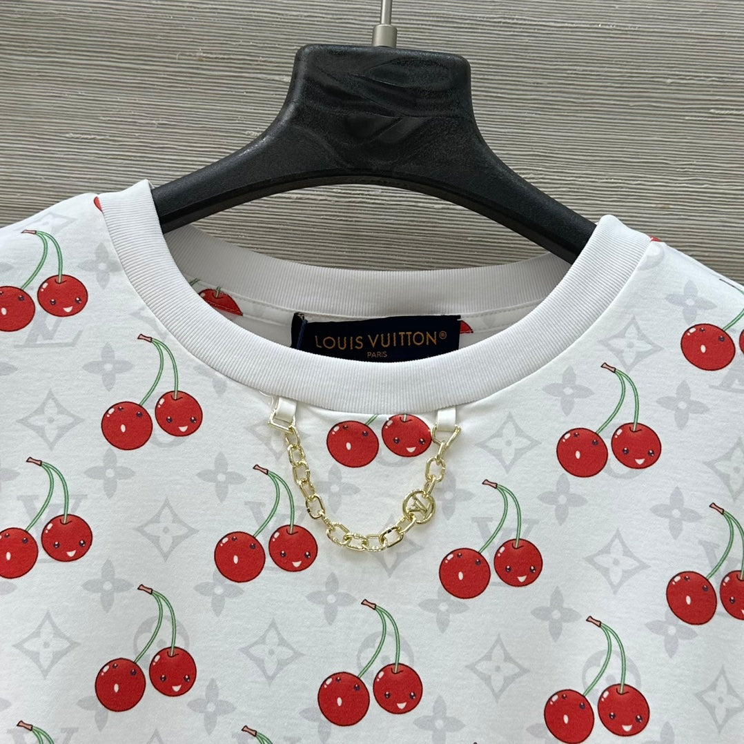 LV Classic Monogram Print Cherry White Red Cotton