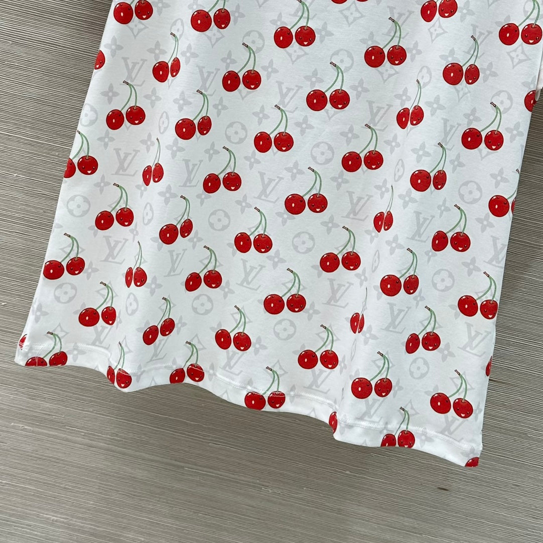 LV Classic Monogram Print Cherry White Red Cotton