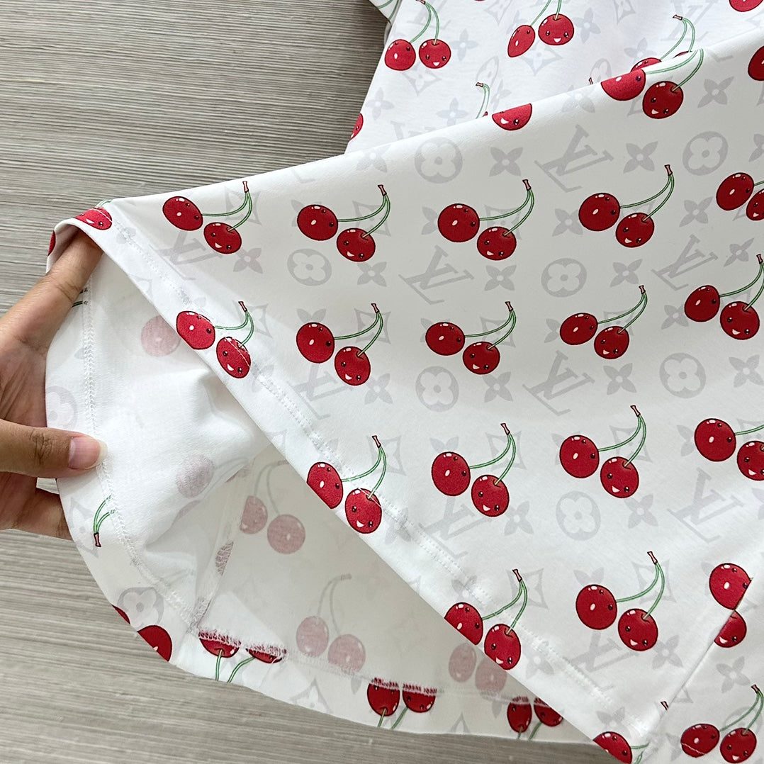 LV Classic Monogram Print Cherry White Red Cotton