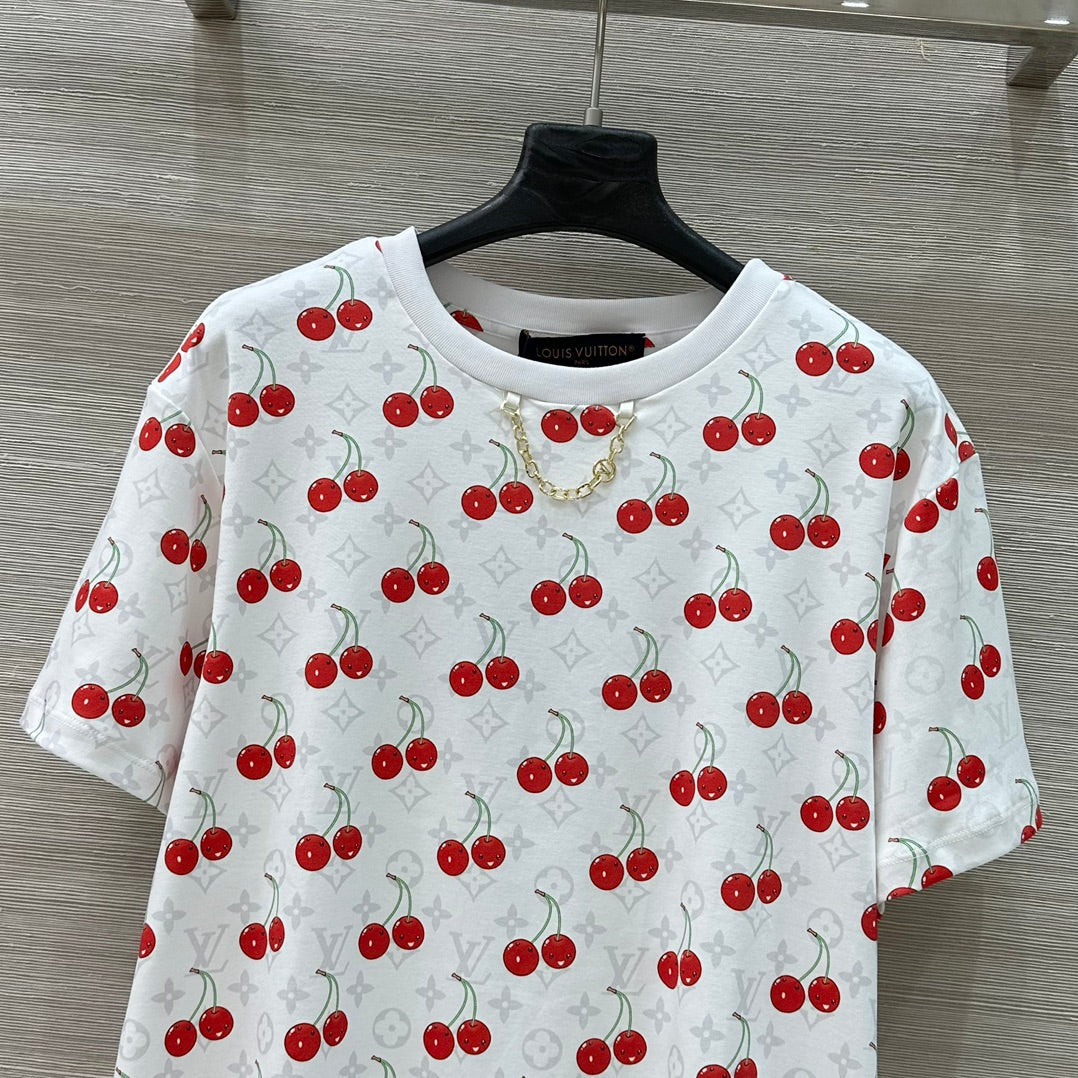 LV Classic Monogram Print Cherry White Red Cotton