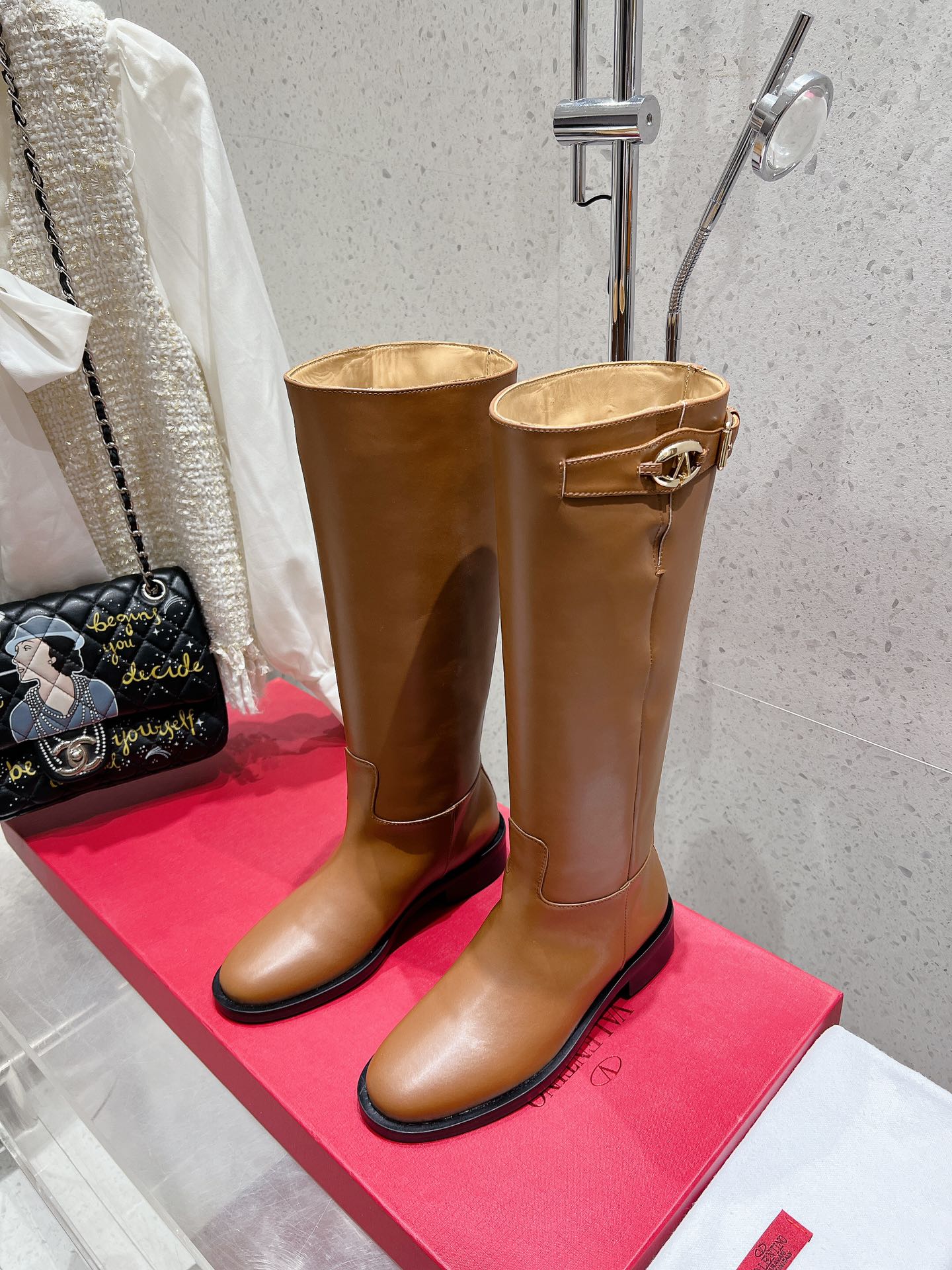 Valentino 2025 Garavani VLogo Boot Brown Calfskin 554161