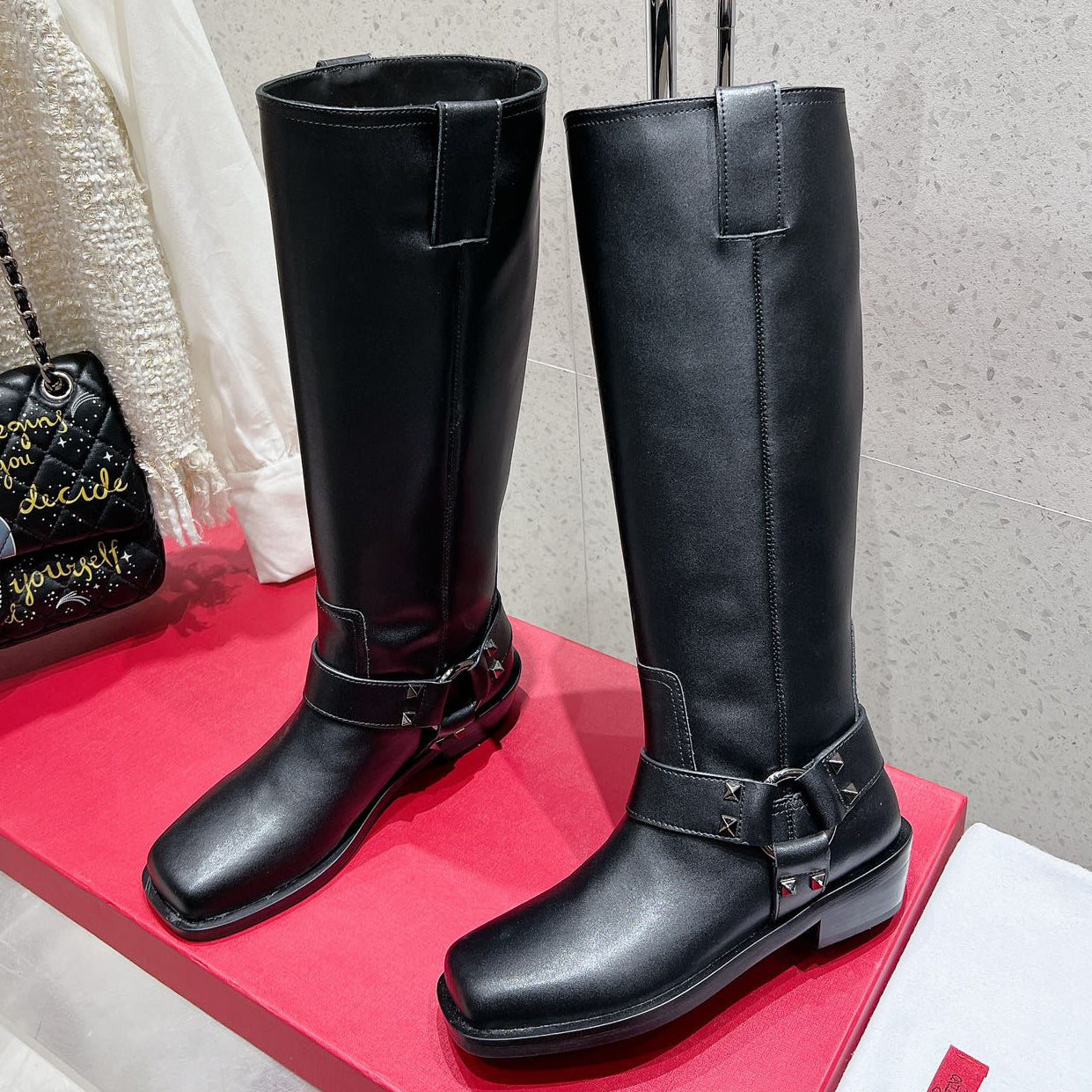 Valentino 2025 Biker High Boot Black Calfskin 554165