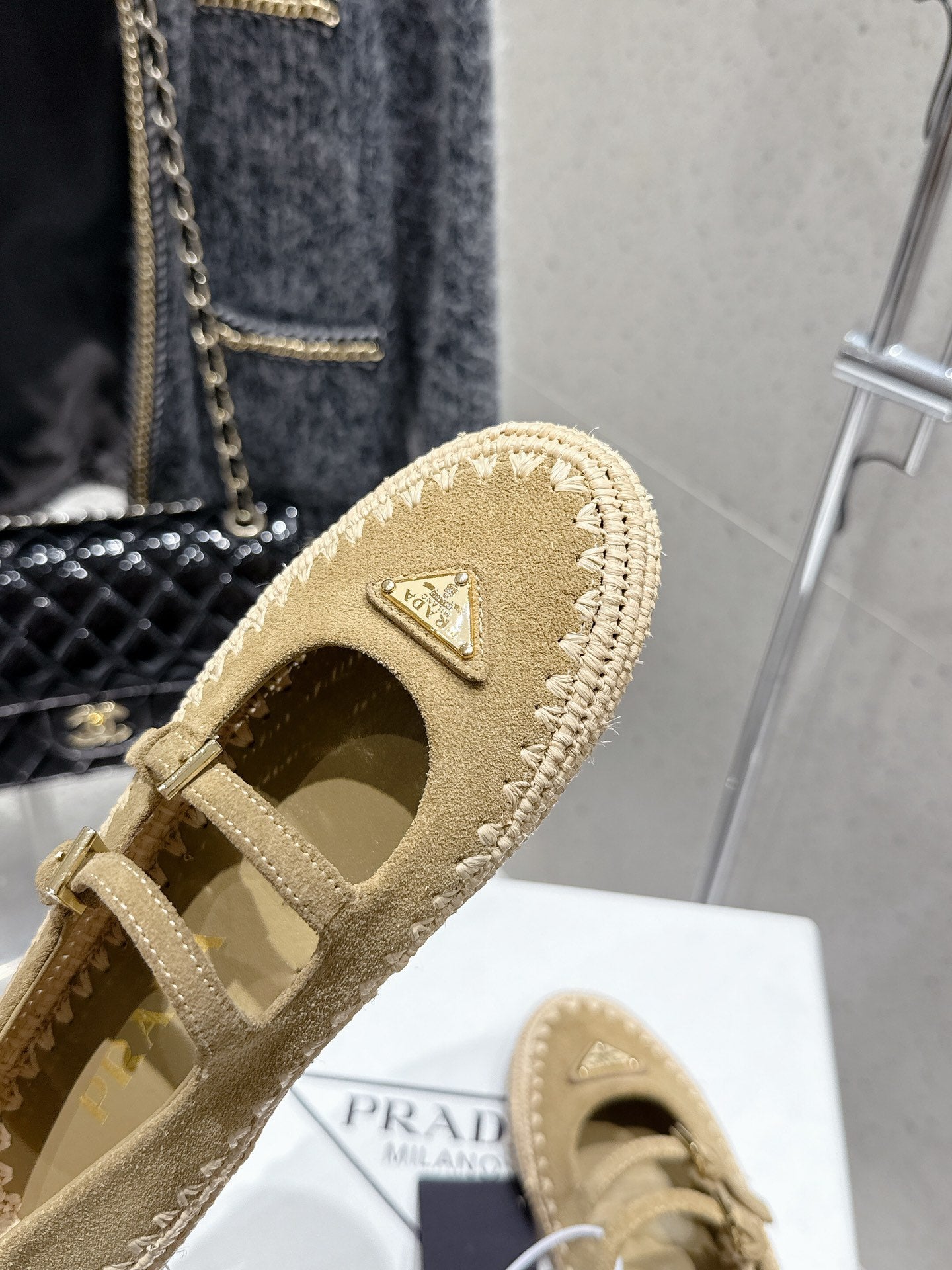 Pra 2025 Ballet Flat Beige Suede Woven 554291