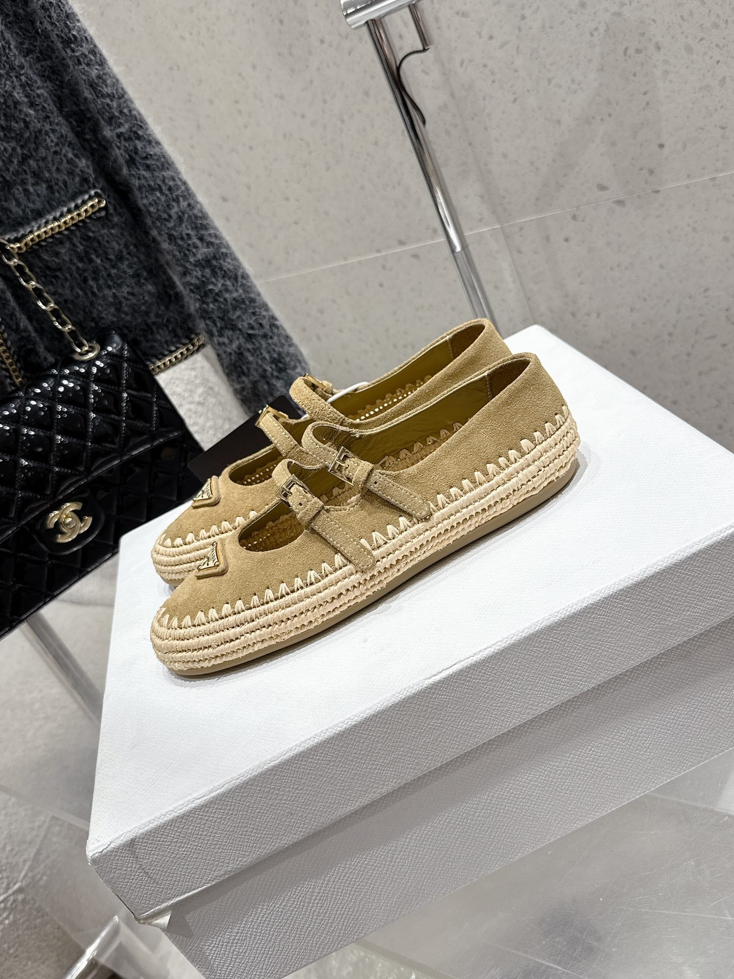 Pra 2025 Ballet Flat Beige Suede Woven 554291