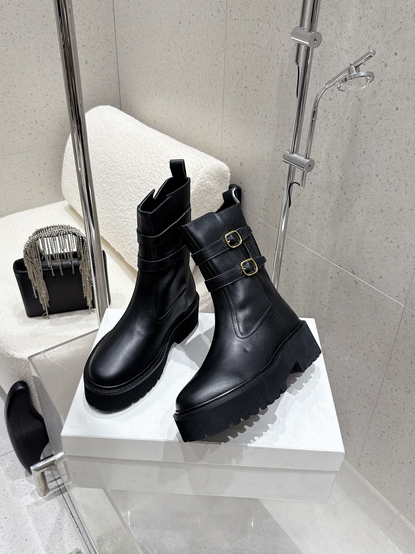 Celine 25 Bulky Biker Boot Black Cowhide 554194