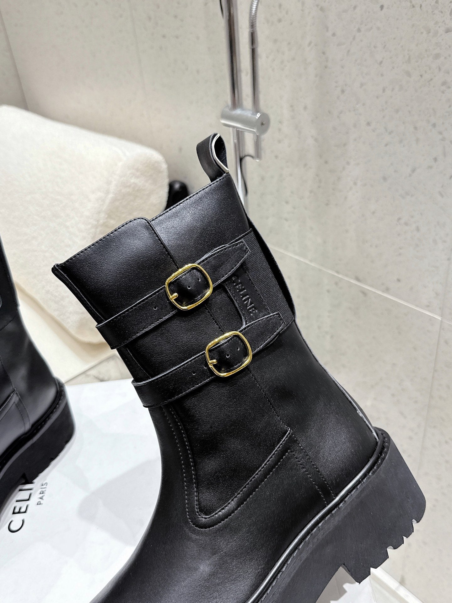 Celine 25 Bulky Biker Boot Black Cowhide 554194