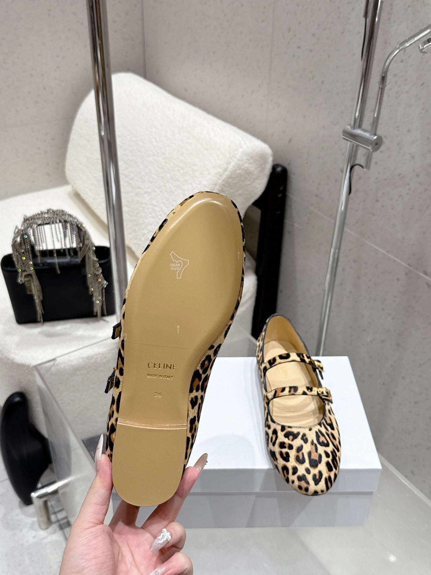 Celine 25 Ballet Flat Leopard Pony Hair mix Cowhide 554201