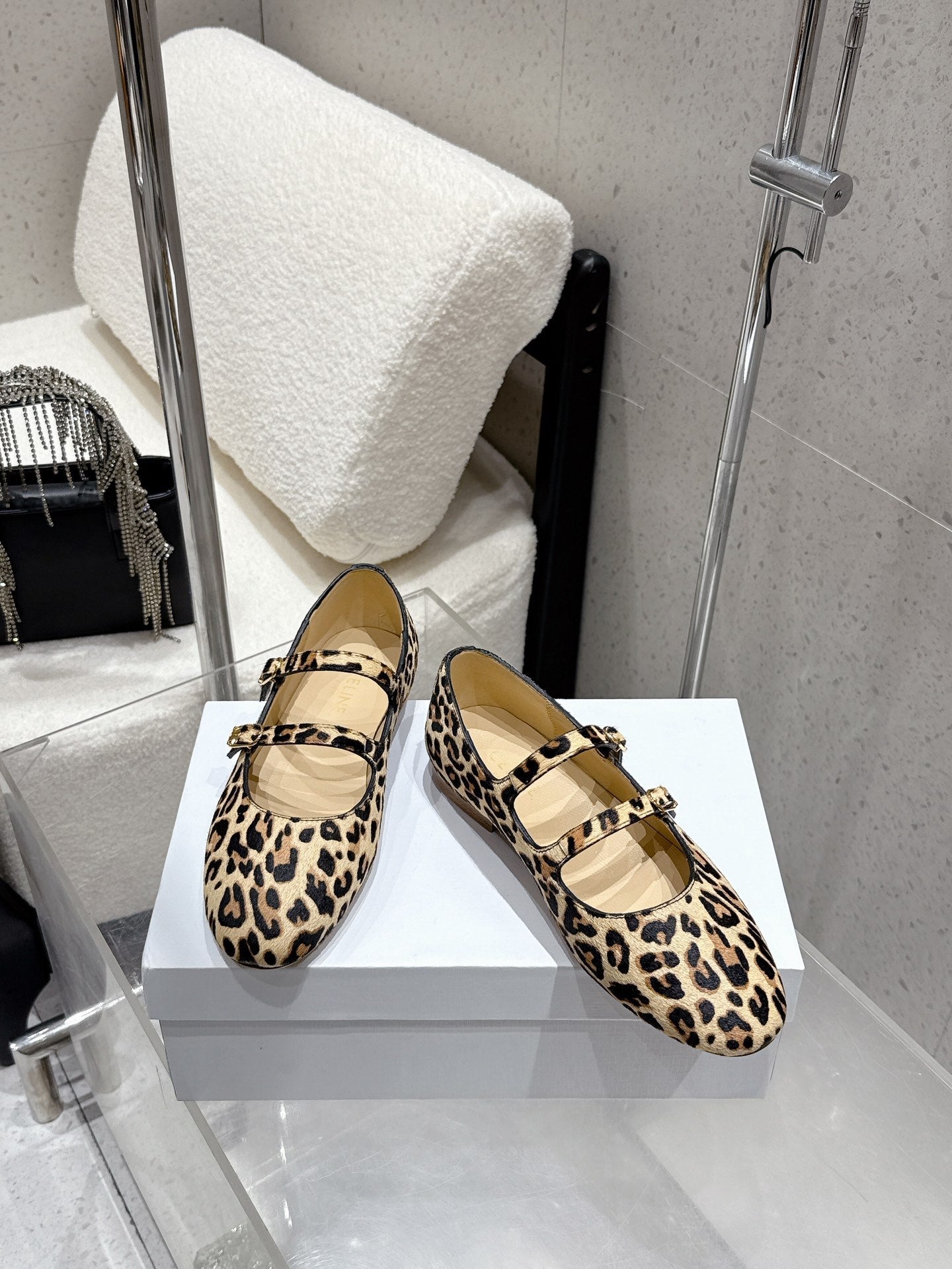 Celine 25 Ballet Flat Leopard Pony Hair mix Cowhide 554201