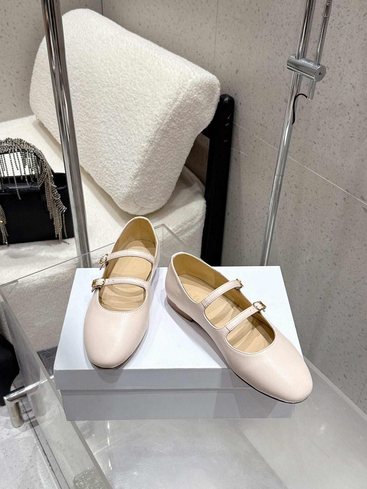 Celine 25 Ballet Flat Beige Cowhide 554202