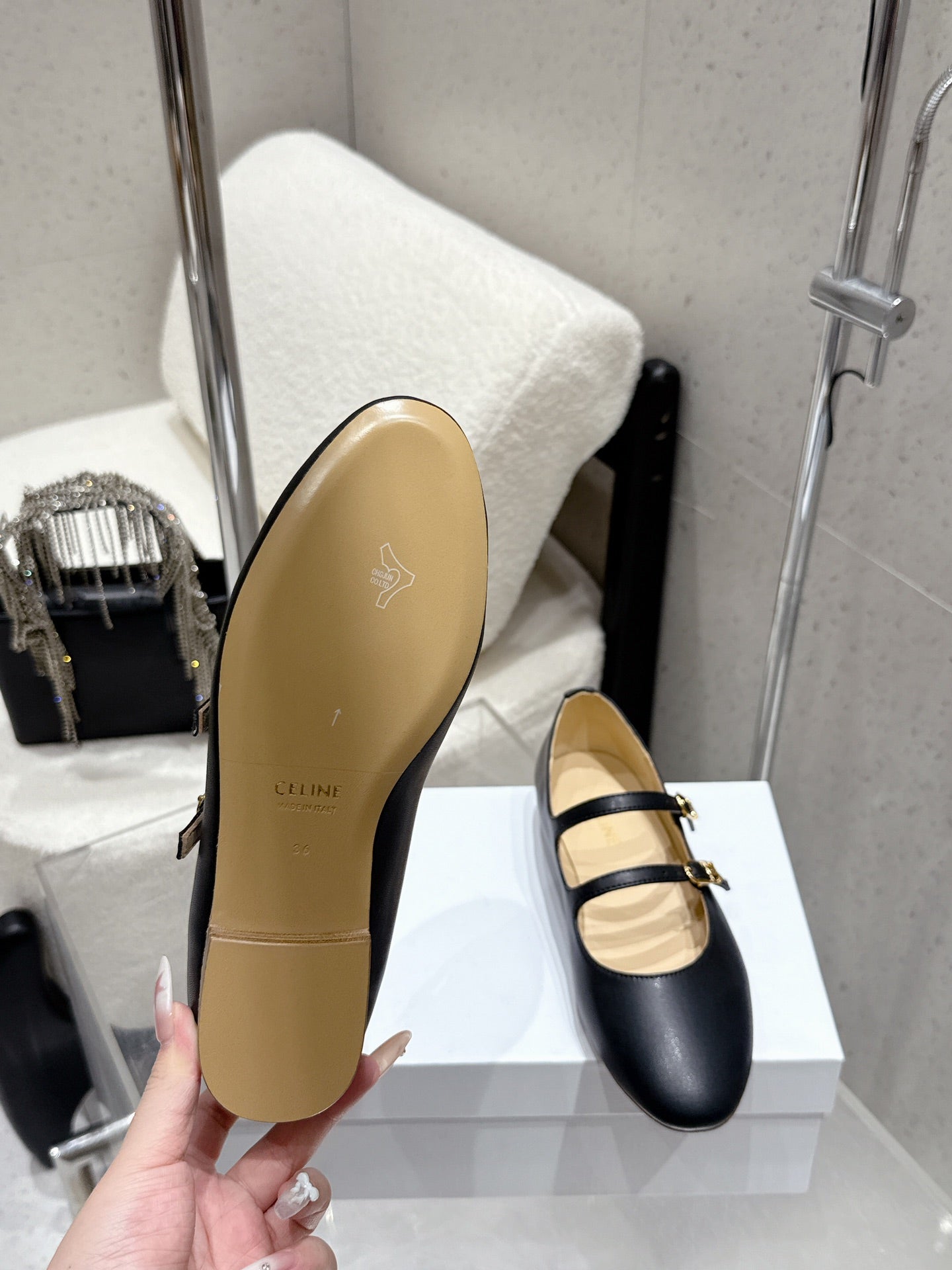 Celine 25 Ballet Flat Black Cowhide 554203