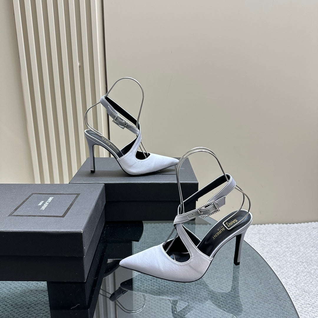 SL CROSS-STRAP SLINGBACK LIGHT BLUE SATIN