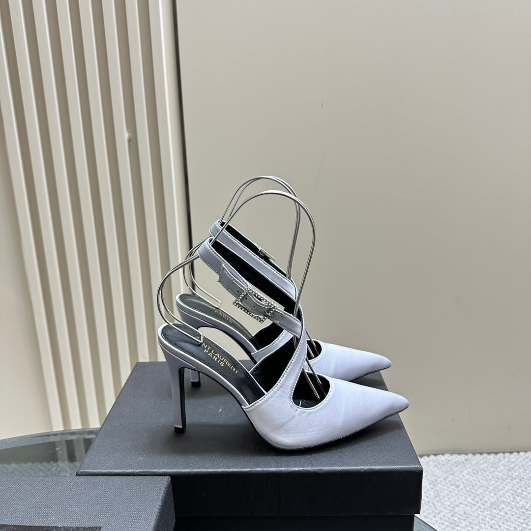 SL CROSS-STRAP SLINGBACK LIGHT BLUE SATIN