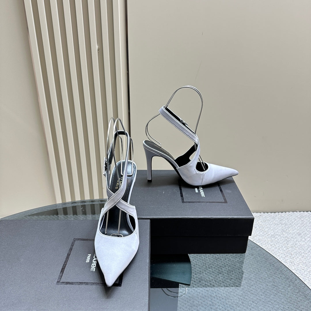 SL CROSS-STRAP SLINGBACK LIGHT BLUE SATIN