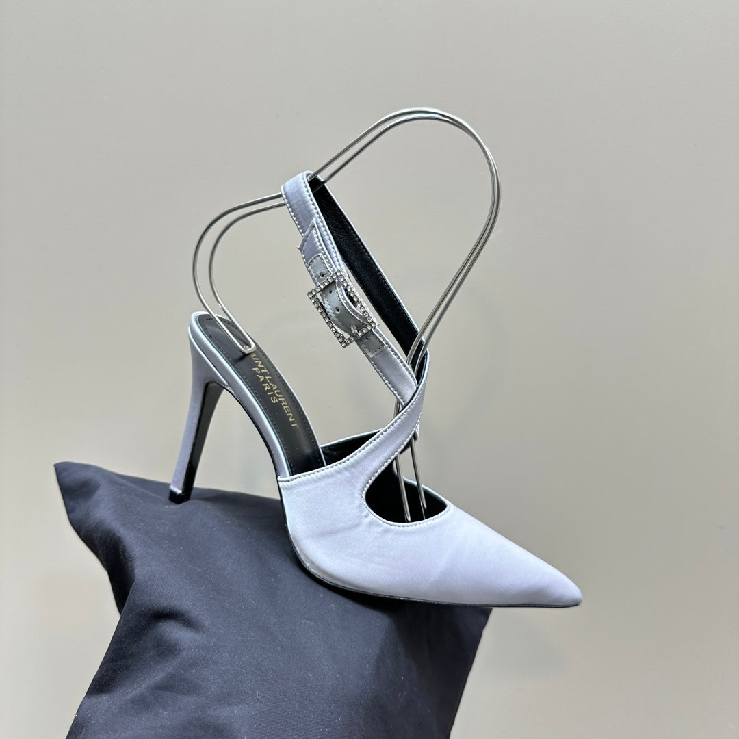 SL CROSS-STRAP SLINGBACK LIGHT BLUE SATIN