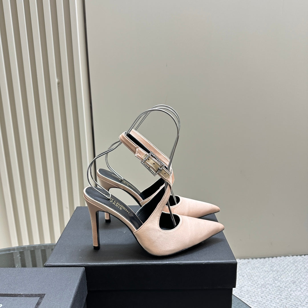 SL CROSS-STRAP SLINGBACK PINK NUDE SATIN