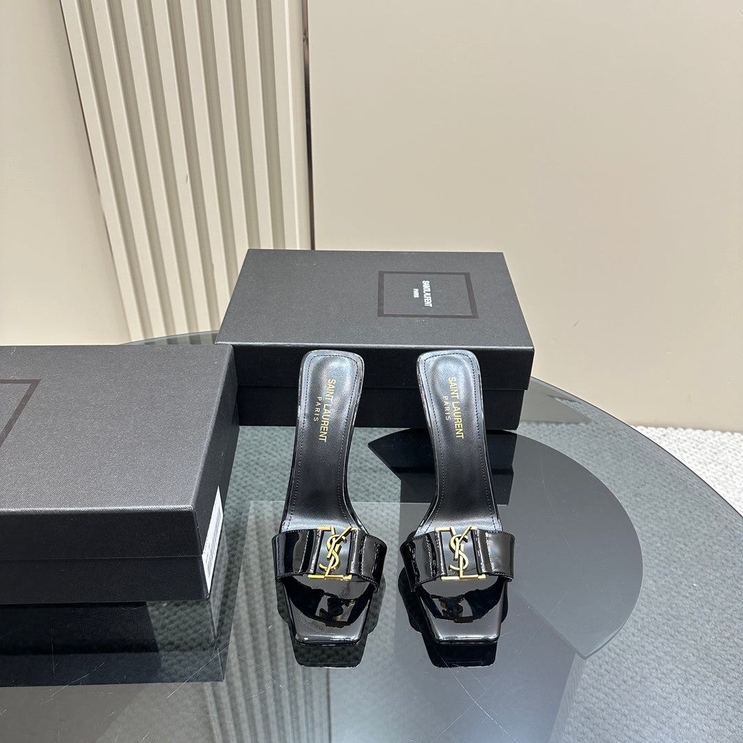 SL BABYLONE SLIDE PUMPS 115 BLACK POLISHED CALFSKIN