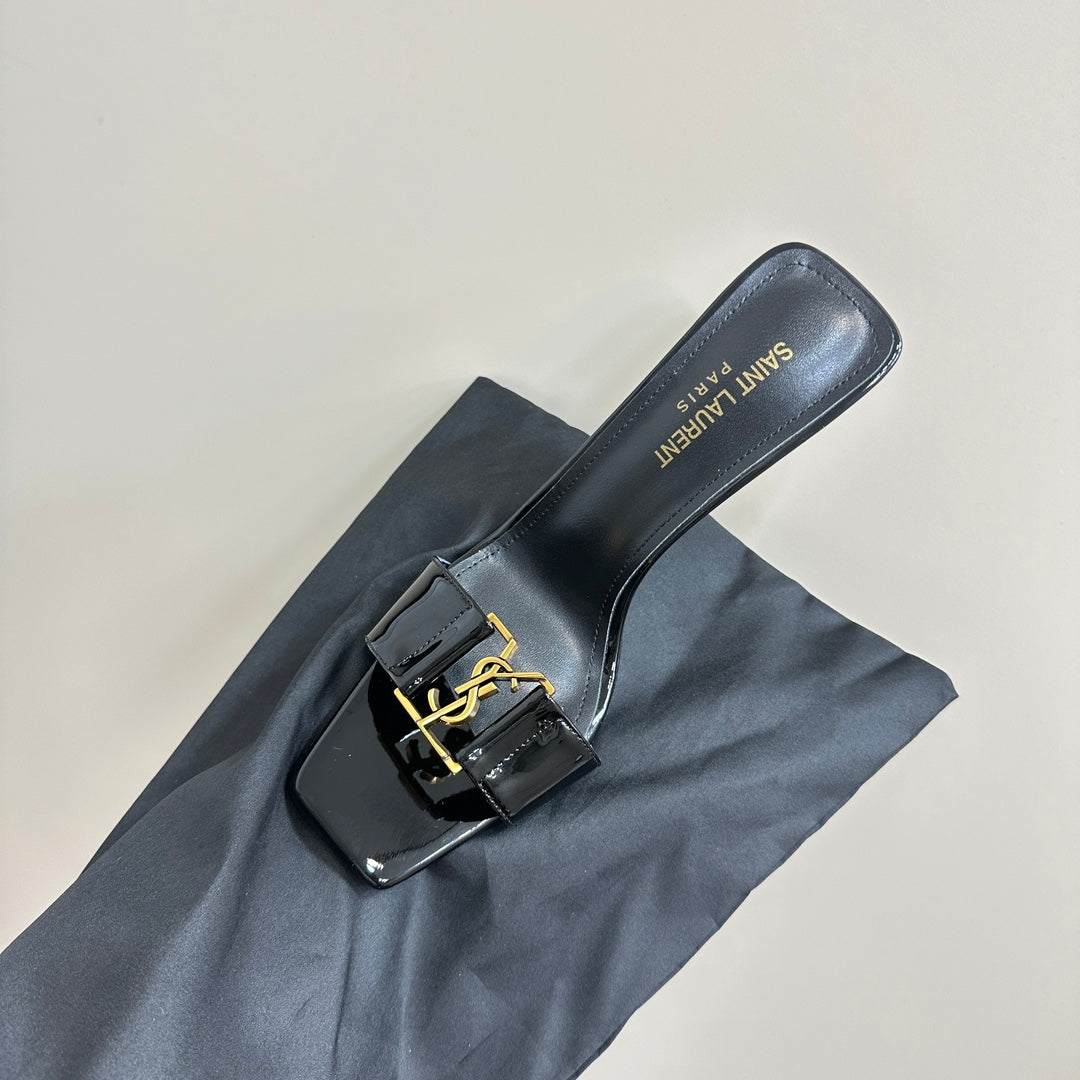 SL BABYLONE SLIDE PUMPS 115 BLACK POLISHED CALFSKIN