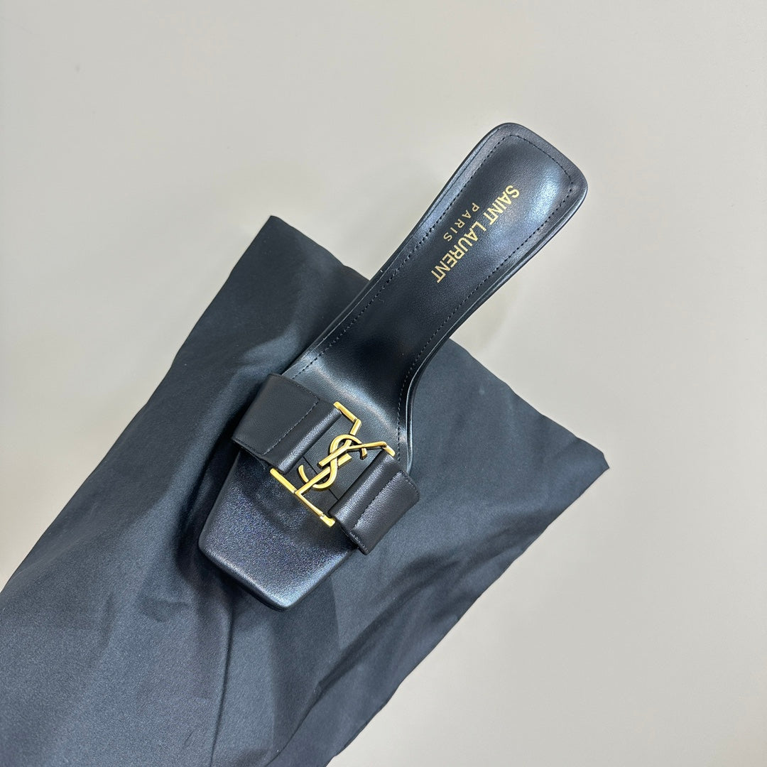 SL BABYLONE SLIDE PUMPS 115 BLACK CALFSKIN