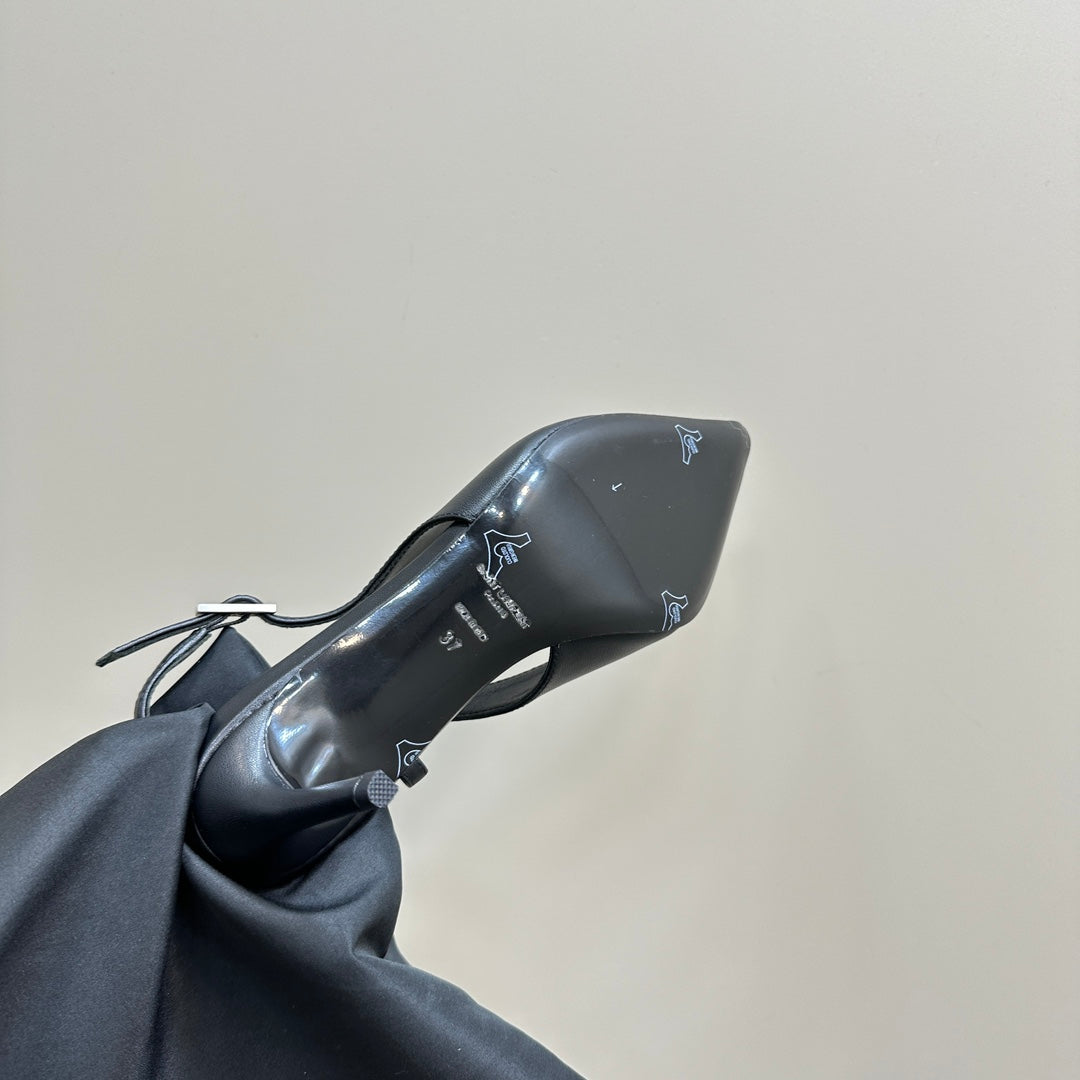 SL TRAPEZE SLINGBACK PUMP BLACK CALFSKIN