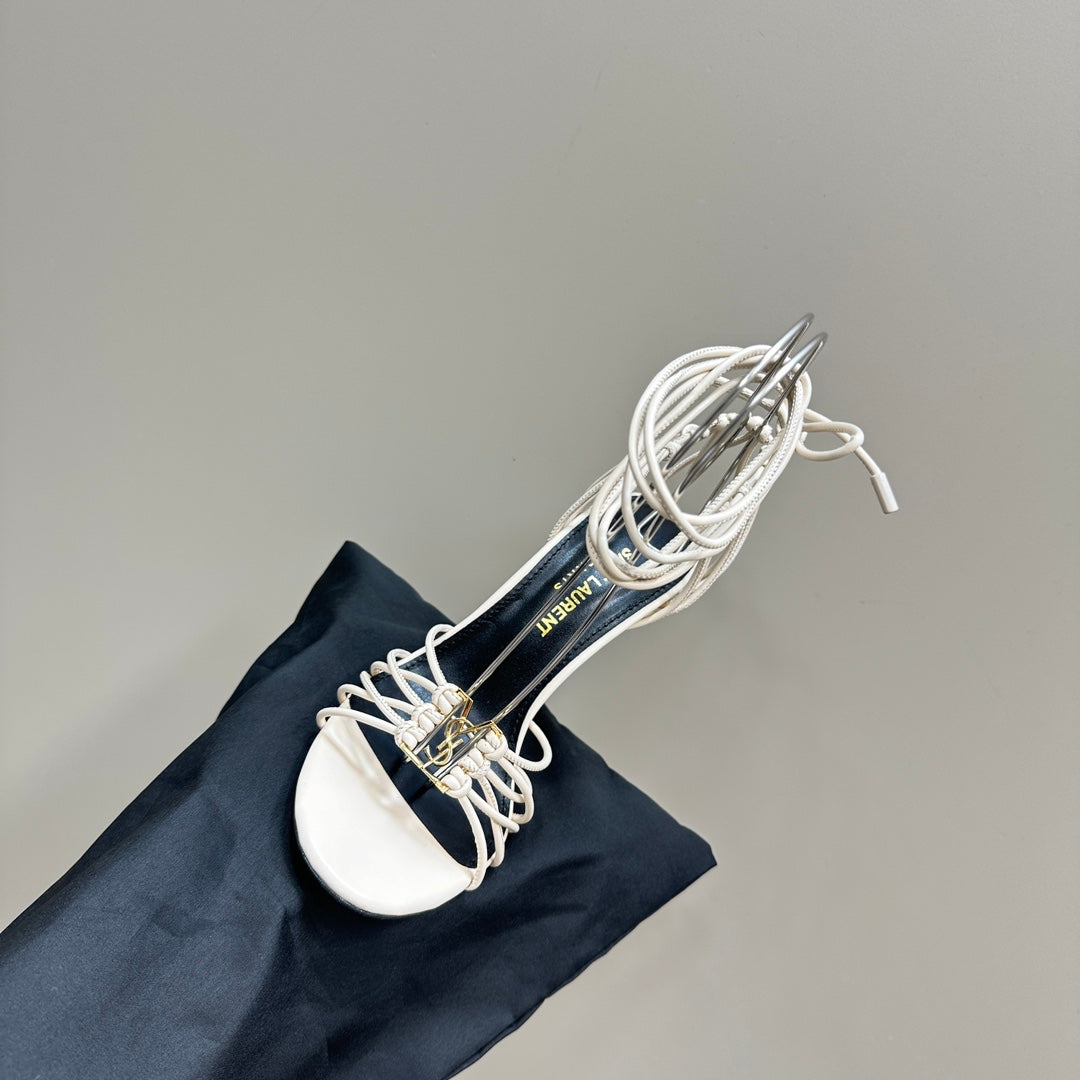 SL BABYLONE SANDALS 105 WHITE LAMBSKIN